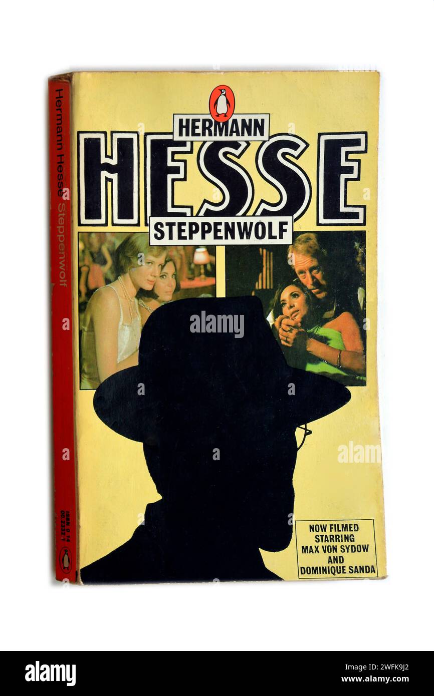 Steppenwolf di Hermann Hesse. Copertina del libro su sfondo bianco. Configurazione studio. Foto Stock