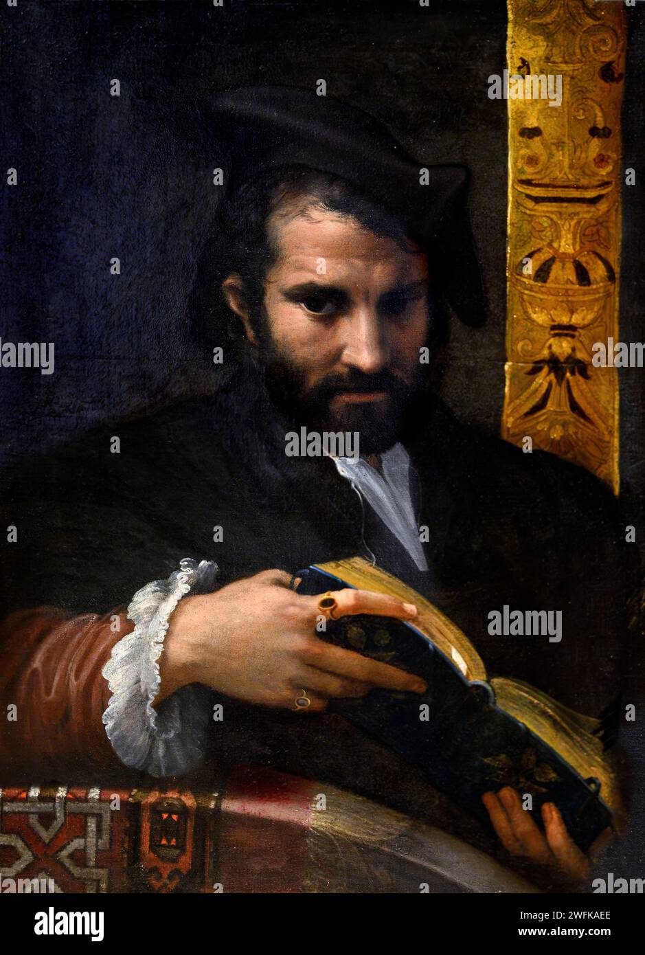Parmigianino. Dipinto dal titolo 'Ritratto di un uomo con un libro' del pittore manierista italiano, Girolamo Francesco Maria Mazzola (1503-1540), olio su tela, c. 1524 Foto Stock