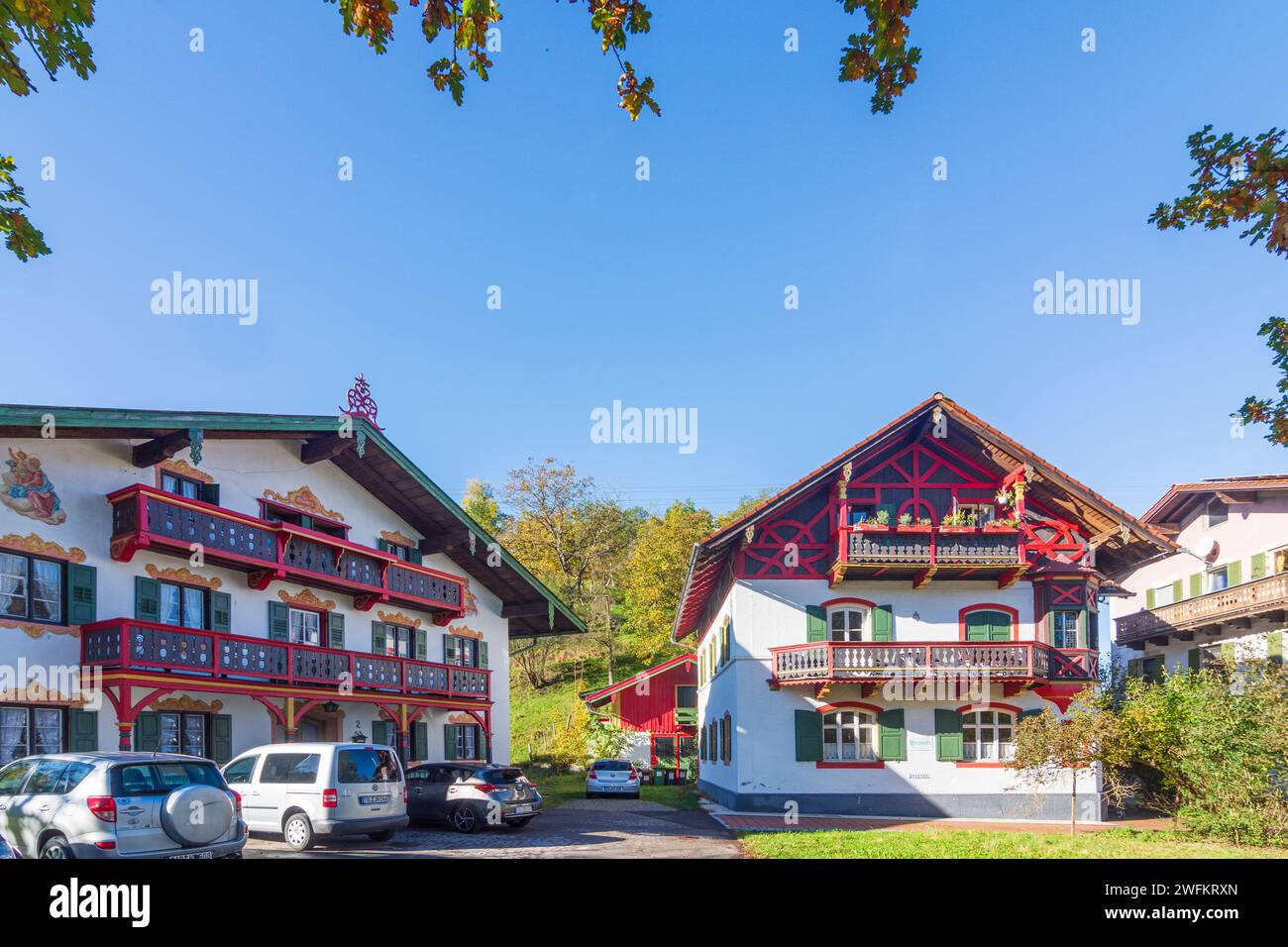 Kochel am SEE: Case storiche a Oberbayern, terra di Tölzer, alta Baviera, Bayern, Baviera, Germania Foto Stock