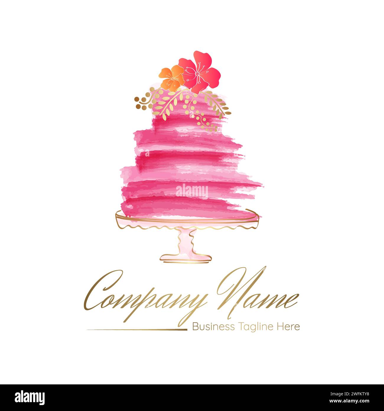 Design astratto con logo Cake Bakery in brillante stile pennello acquerello e supporto per torta Illustrazione Vettoriale