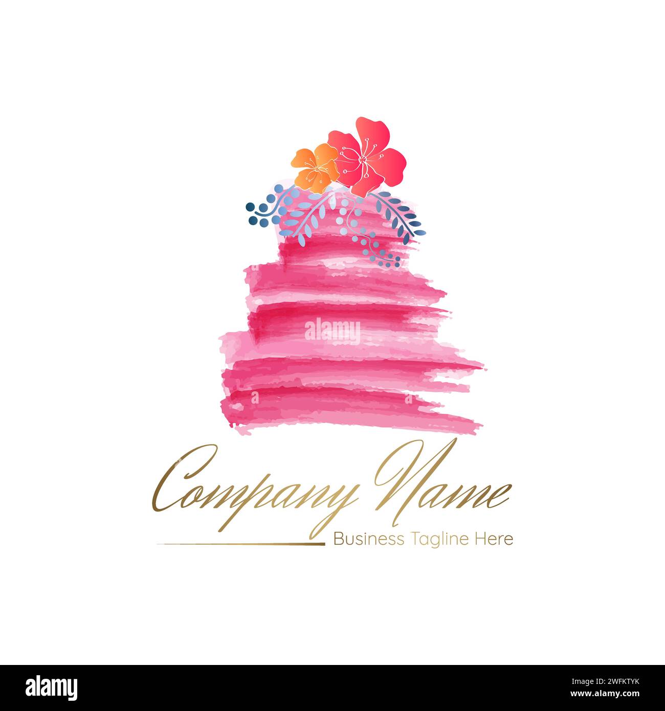 Design astratto con logo Cake Bakery in stile pennello acquerello Illustrazione Vettoriale