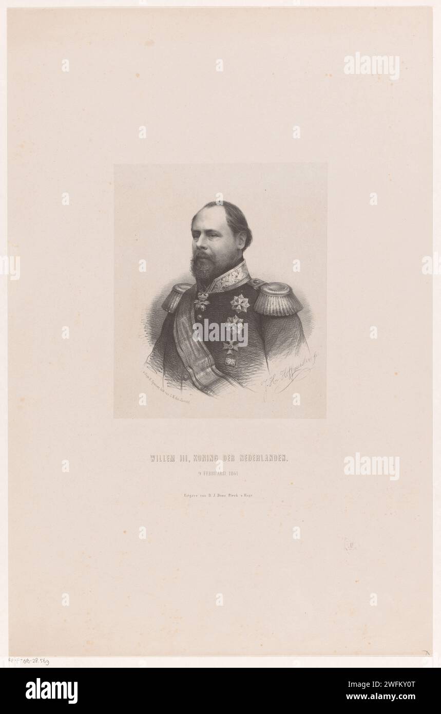 Ritratto di re Guglielmo III, Johan Hendrik Hoffmeister, stampatore del 1861: Netherlandsprinter: The Haguepublisher: The Hague paper. persone storiche (+ ritratto a mezza lunghezza) Foto Stock