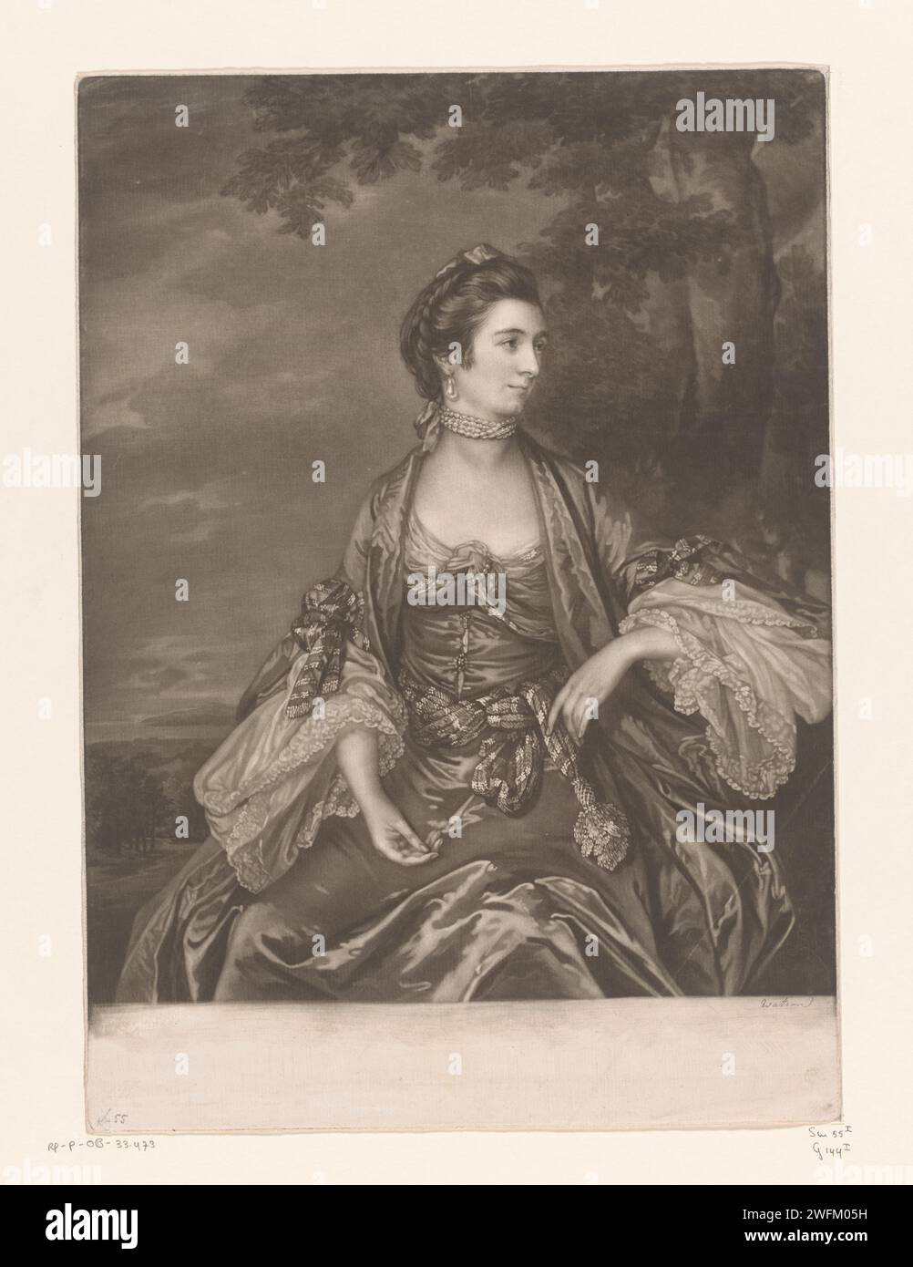 Portret van Anne Fortescue, James Watson (praticante), dopo Francis Cotes, 1755 - 1790 stampa London paper Historical Persons - BB - Woman. perla; collana di perle Foto Stock