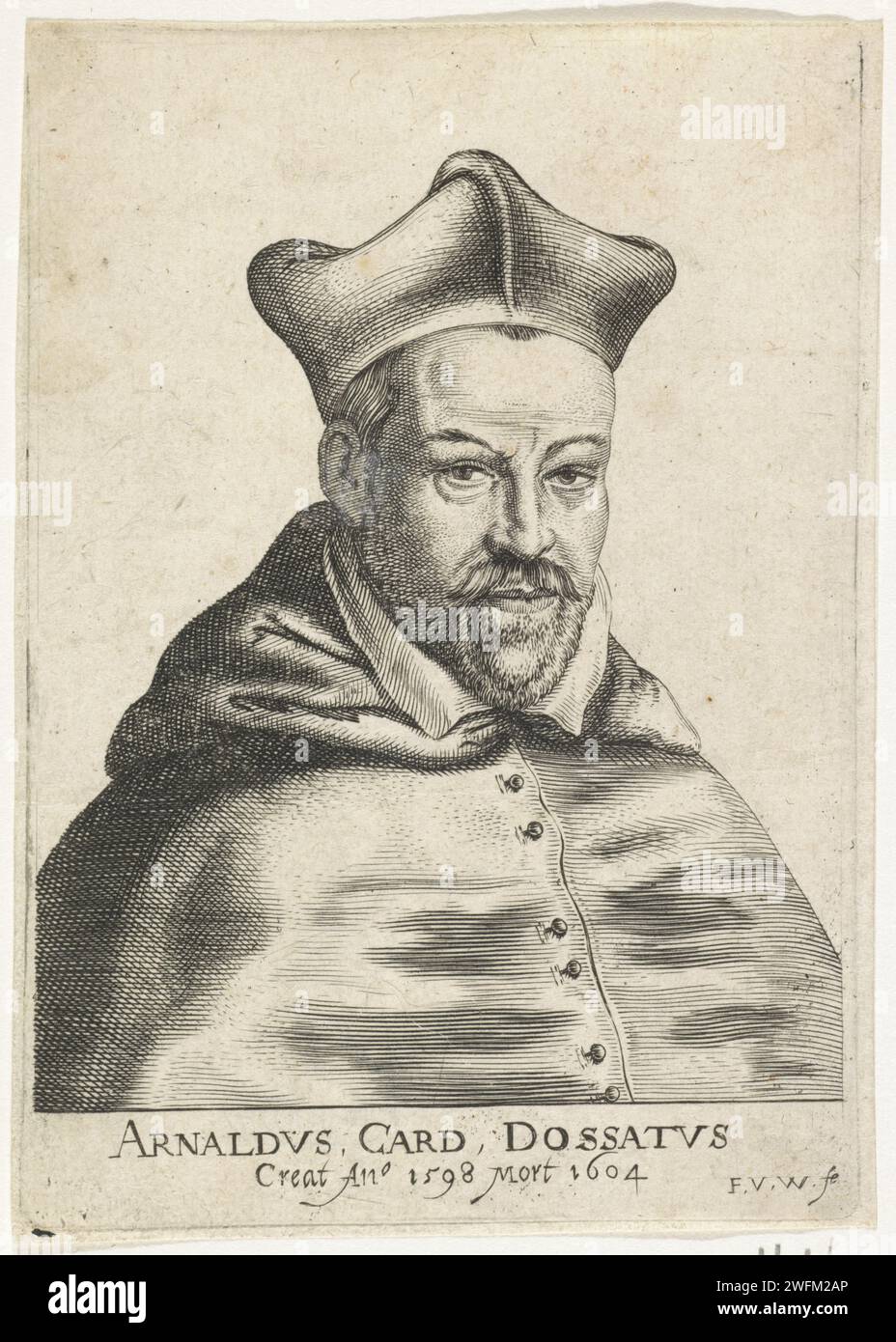 Ritratto del cardinale francese Arnaud d d'Ossat, Frans van den Wijngaerde, stampa del 1644 carta di Anversa incisione cardinale Foto Stock