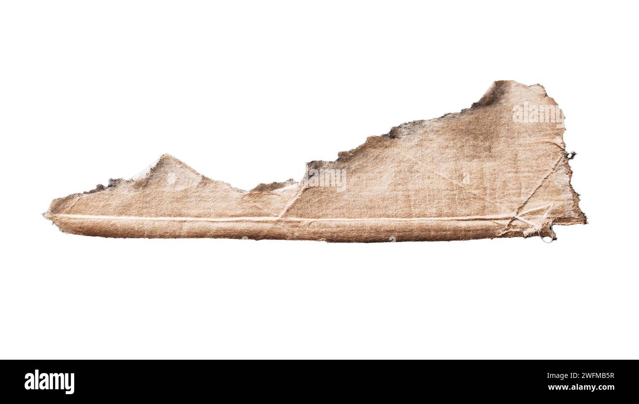 In questa composizione ravvicinata, un singolo pezzo di cartone occupa il centro della scena su uno sfondo bianco incontaminato, sapientemente isolato con una precisione Foto Stock