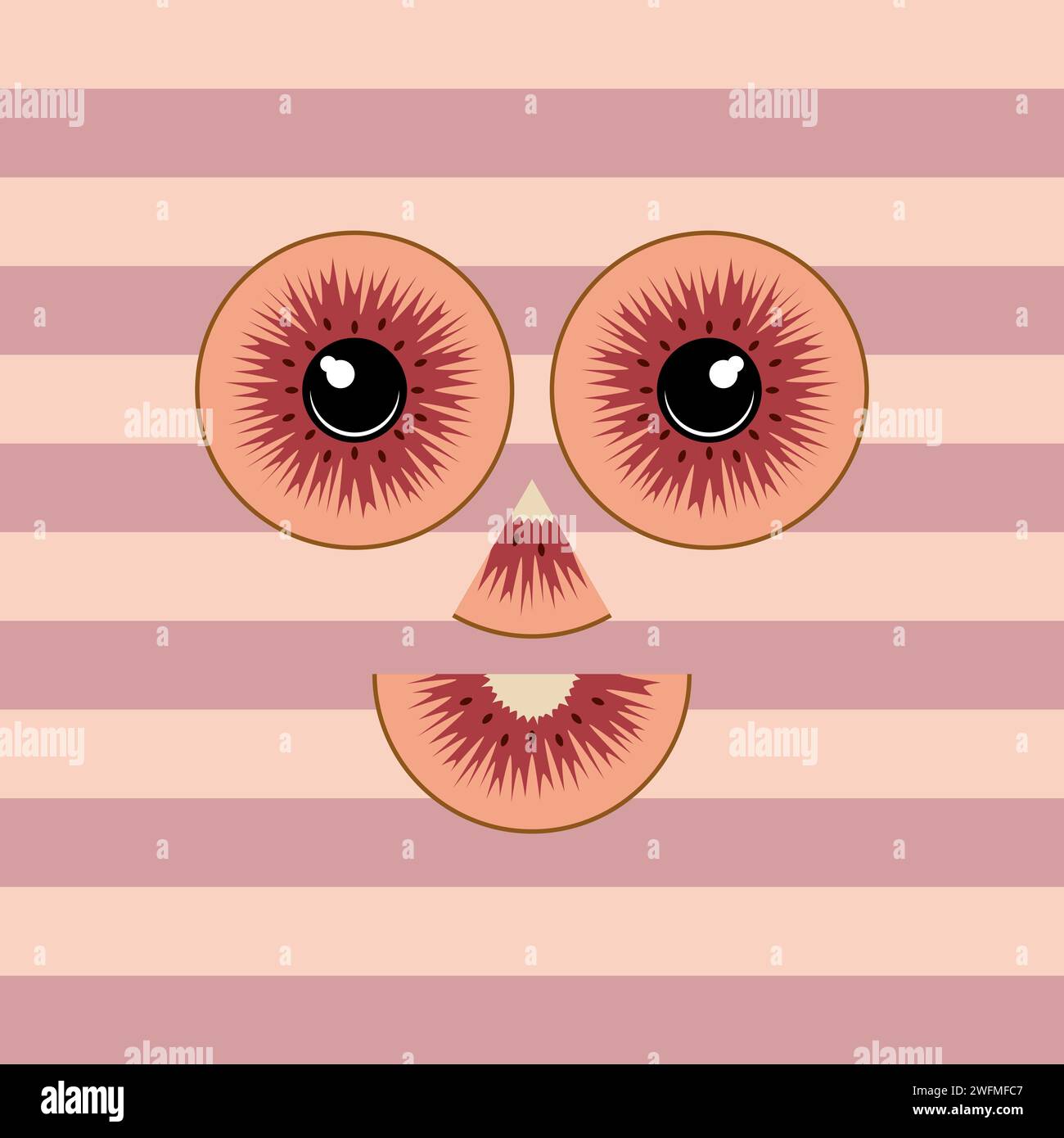 Faccia sorridente fatta di fette di kiwi rosso. Oggetto vettoriale isolato. Illustrazione Vettoriale