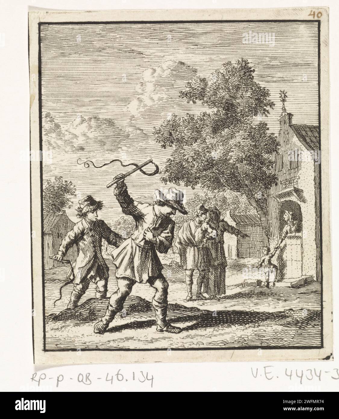 Bambini che giocano con le fruste, Zacharias Chatelain (II), dopo Jan Luyken, 1712 stampa Amsterdam paper etching Whip. giochi e giochi per bambini Foto Stock