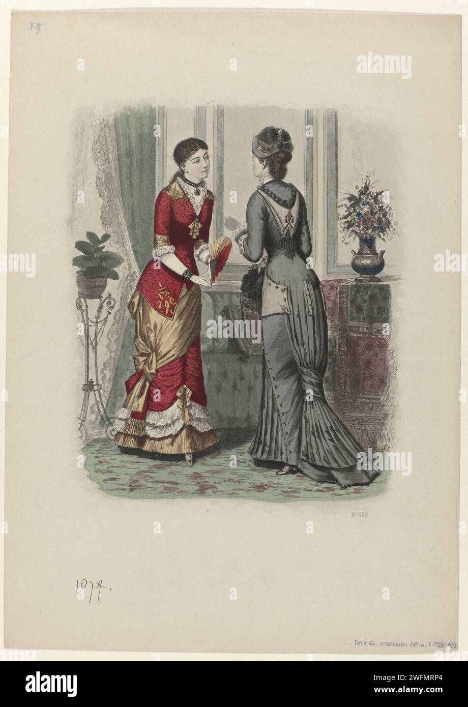 Ladies Fashion Guide, 1 febbraio 1881, No. 630, Anonymous, 1881 Stampa dalla rivista di moda Ladies Fashion guide (1873 -...). lastre di moda per incisioni in carta. abito, abito (+ abiti da donna). ciondolo, trinket, "breloque" (+ abiti da donna). copricapo: cappello (+ abiti da donna). bracciale, pochette da polso (+ abiti da donna) Foto Stock