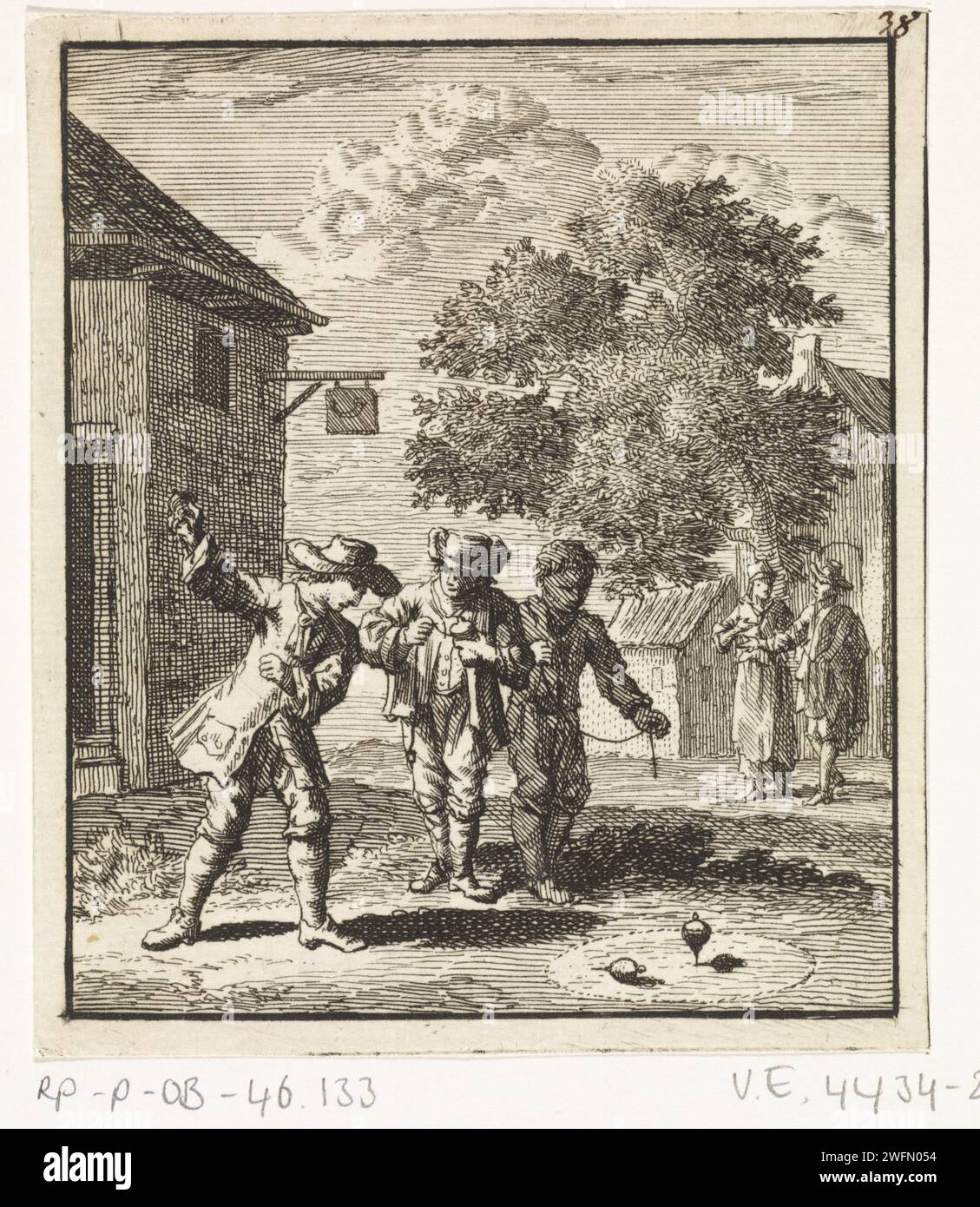 Bambini che giocano con la filatura, Zacharias Chatelain (II), dopo Jan Luyken, 1712 stampa Amsterdam paper etching (giocare con) top Foto Stock