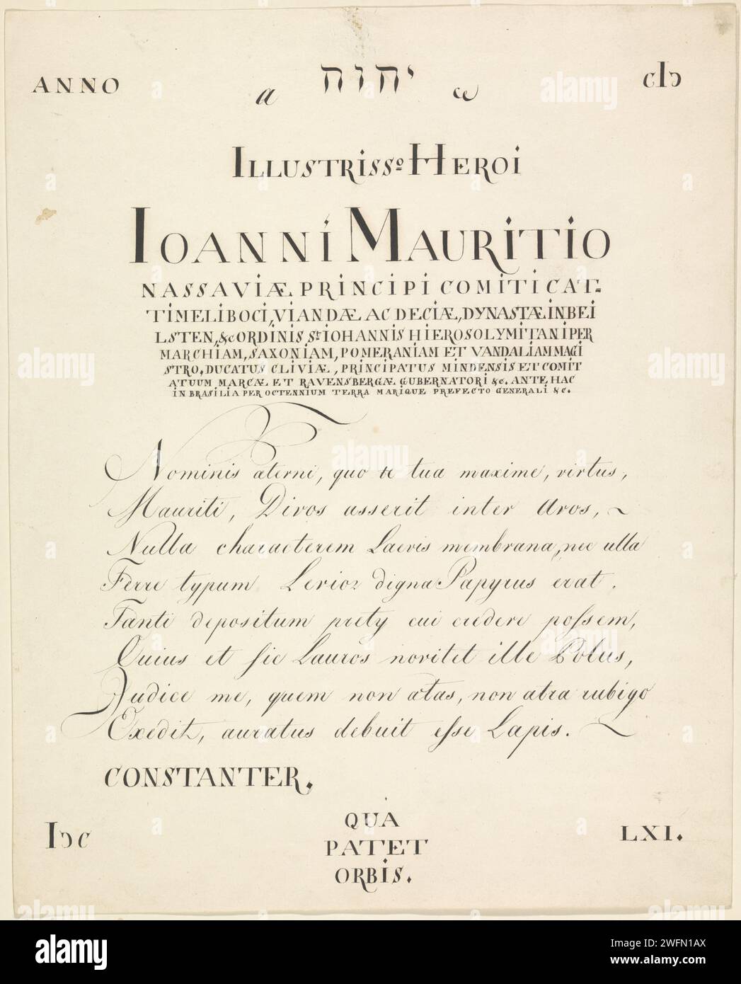 Documento al ritratto di Johan Maurits, conte di Nassau-Siegen, 1661 paper. inchiostro Foto Stock