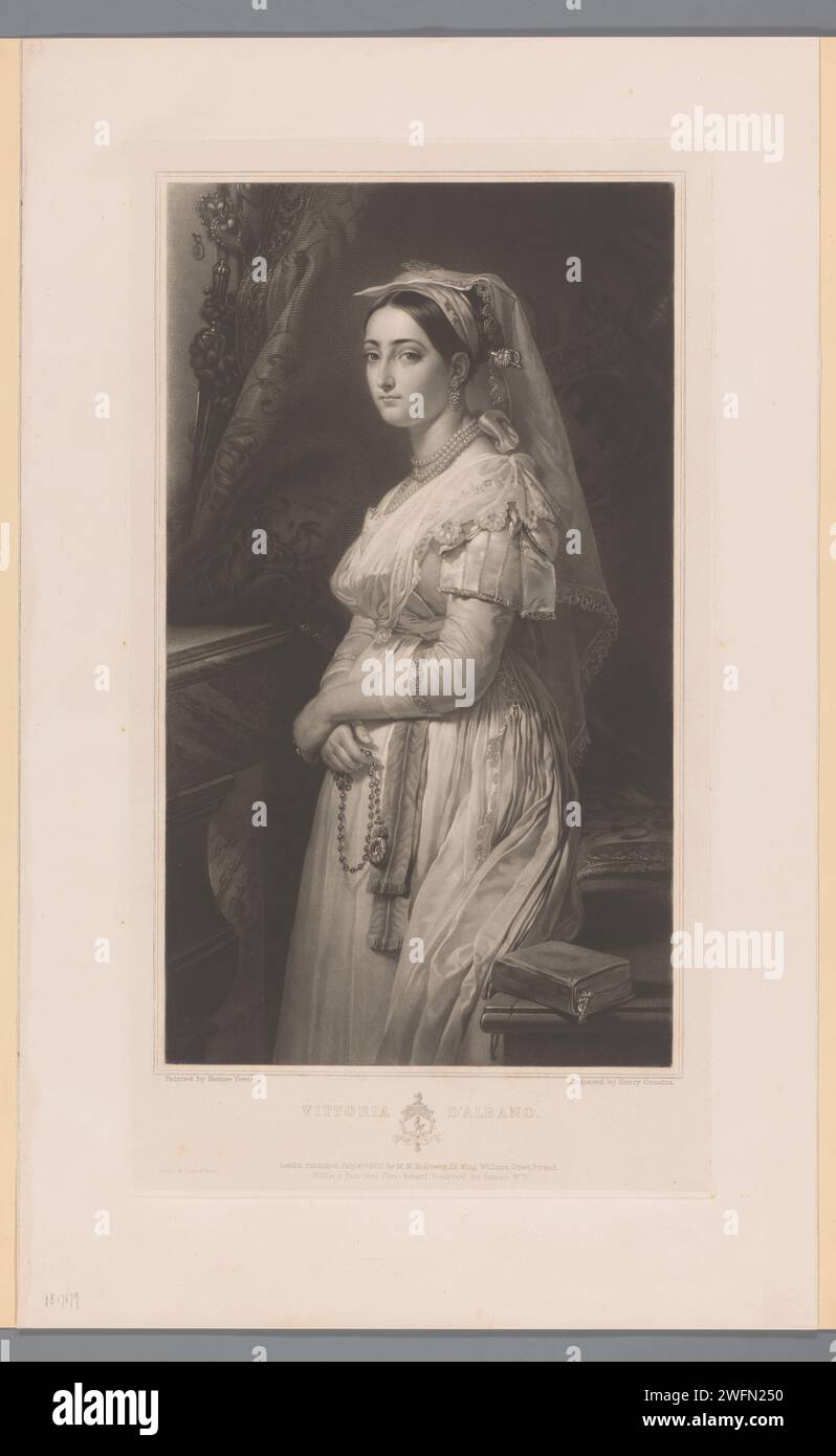 Portret van Vittoria d'Albano, Henry Cousins, dopo Horace Vernet, 1835 editore: Londonpublisher: Paris paper Historical Persons Foto Stock