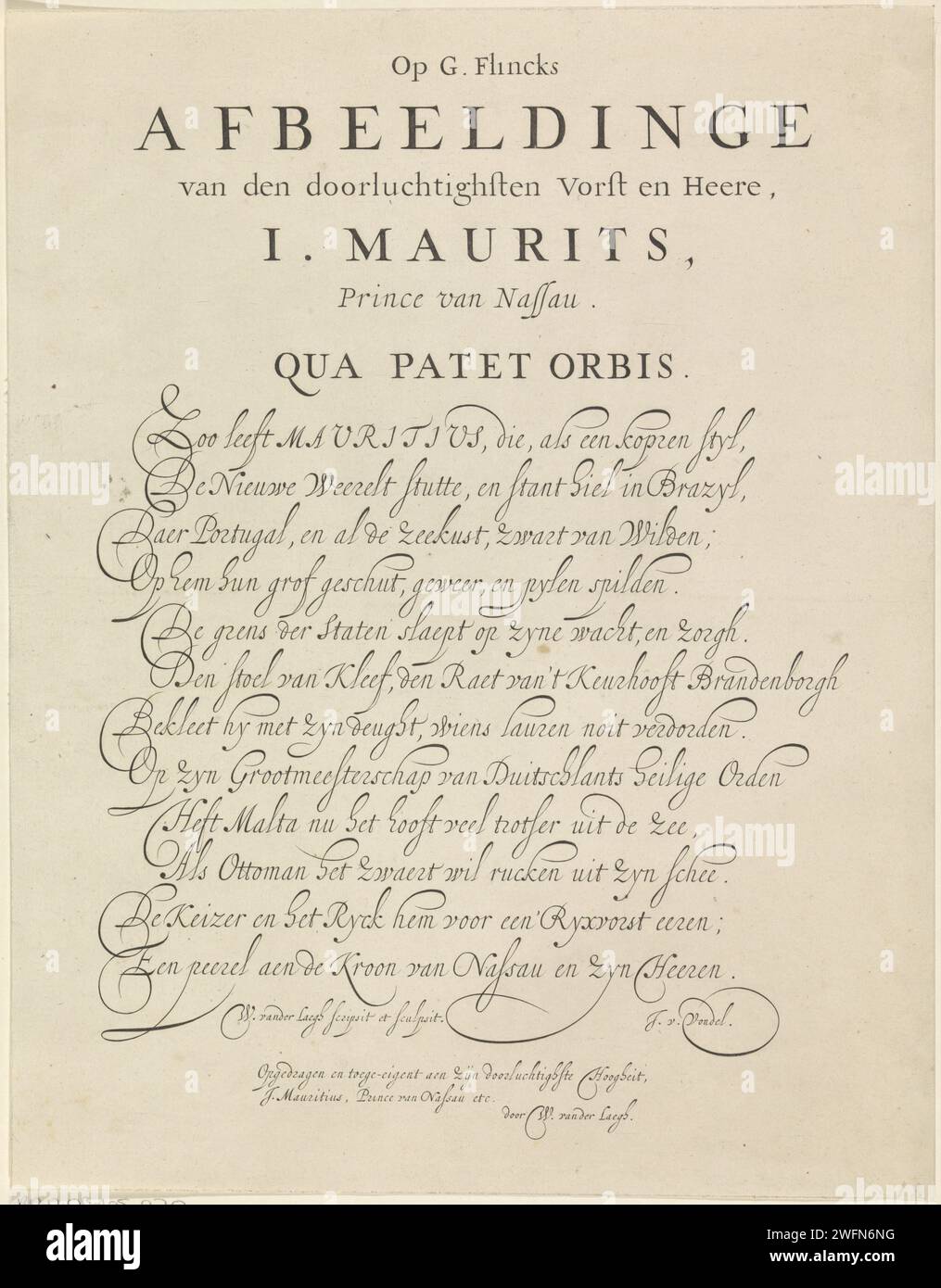 Testo al ritratto di Johan Maurits, conte di Nassau-Siegen, 1624 - 1694 foglio di testo. Stampa incisione su carta Amsterdam Foto Stock