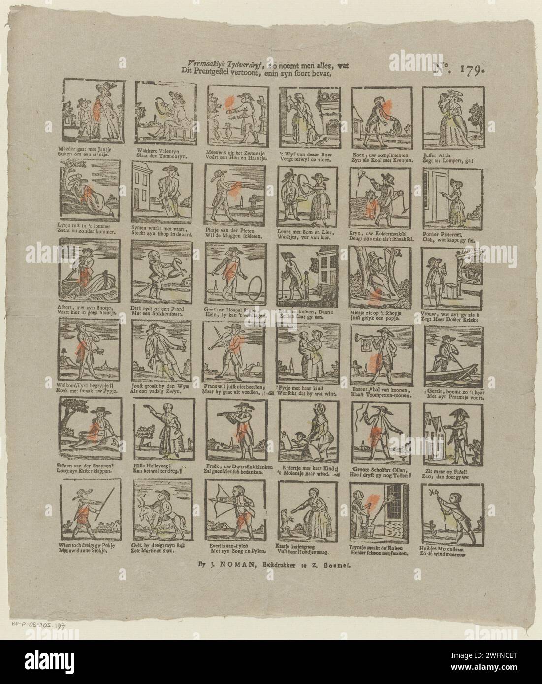 Il divertente tydverdryf, che è quello che si chiama tutto / questa stampa, e contiene nella sua specie, 1806 - 1830 fogli stampati con 36 spettacoli di diverse figure, attività e giochi per bambini. Sotto ogni immagine un verso bidirezionale. Numerato in alto a destra: N. 179. Editore: Zaltbommelprint Maker: Netherlands paper letterpress Printing Human types. giochi e giochi per bambini. giochi con oggetti speciali (biglie, top, canestro, ecc.) Foto Stock