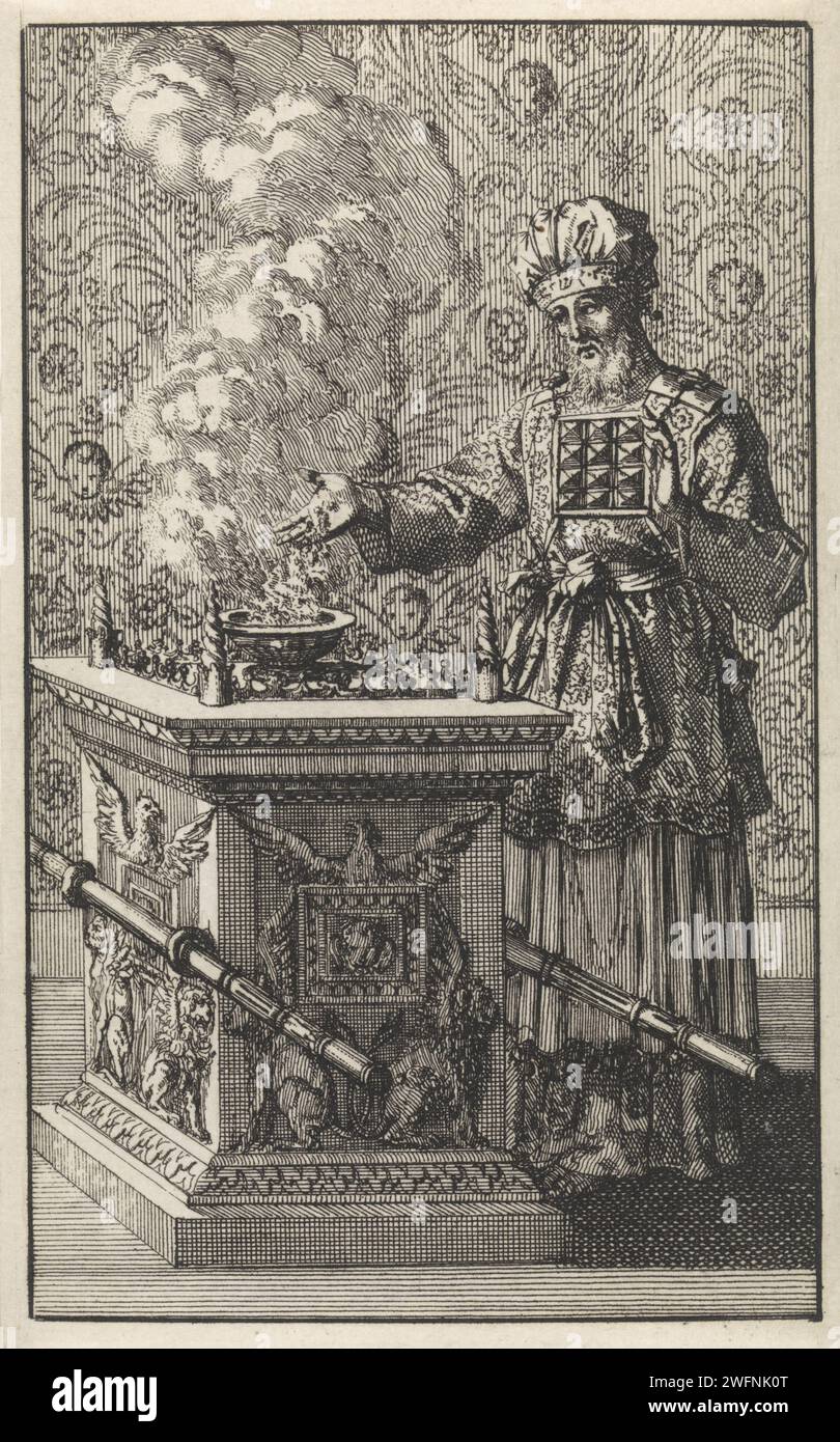 Owltar d'oro dal culto ebraico, Jan Luyken, 1705 stampa di Amsterdam carta che incide sull'altare dell'incenso, l'altare d'oro  religione ebraica Foto Stock