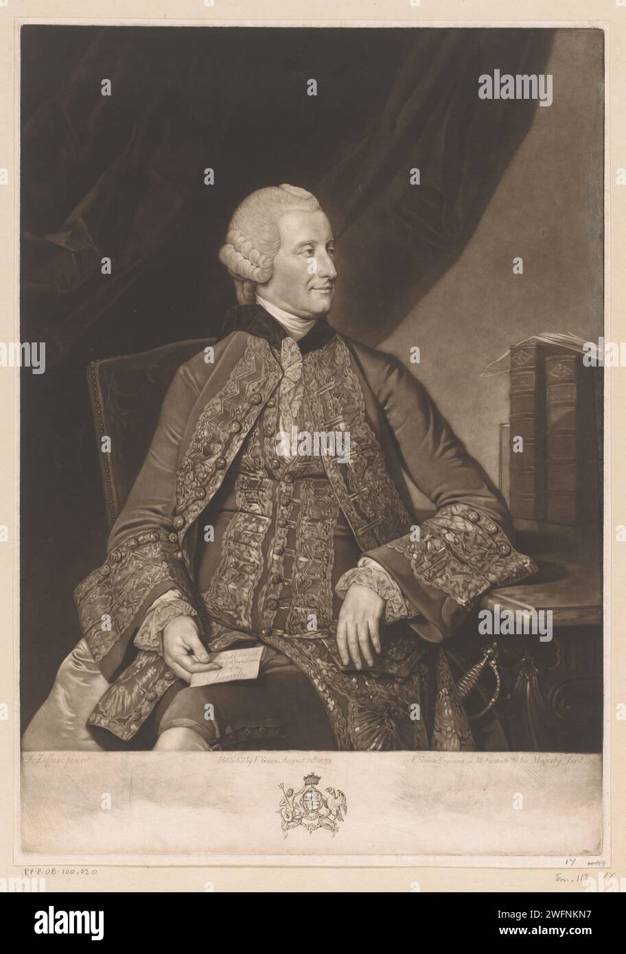Portret van John Montagu, Valentine Green, in onore di Johann Zoffany, 1774 carta stampata per incidere personaggi storici. politico, ad esempio leader del partito Foto Stock