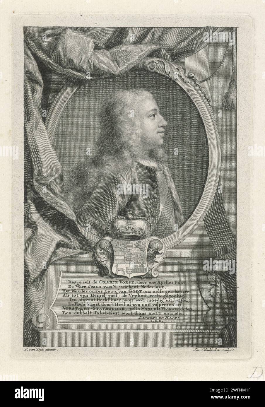 Ritratto di Guglielmo IV, Principe di Oranje-Nassau, Jacob Houbraken, dopo Philip van Dijk, c. 1721 - c. 1731 stampa Amsterdam cartaceo incisione / incisione Foto Stock