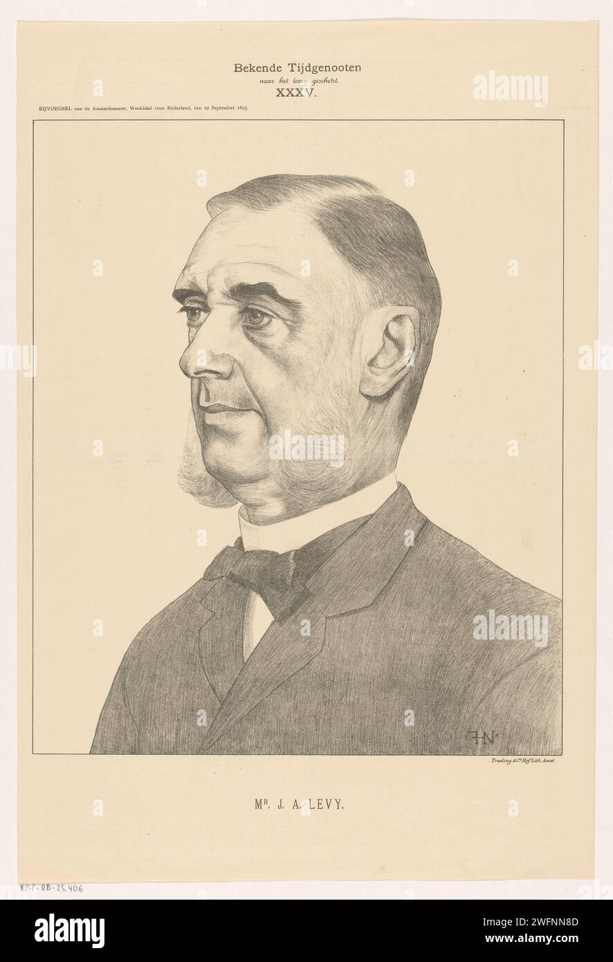 Portret van Isaac Abraham Levy, Ferdinand Hart Nibbrig, 1895 stampare Un ritratto del membro del Parlamento Isaac Abraham Levy. Politico della carta di Amsterdam, ad esempio leader del partito Foto Stock