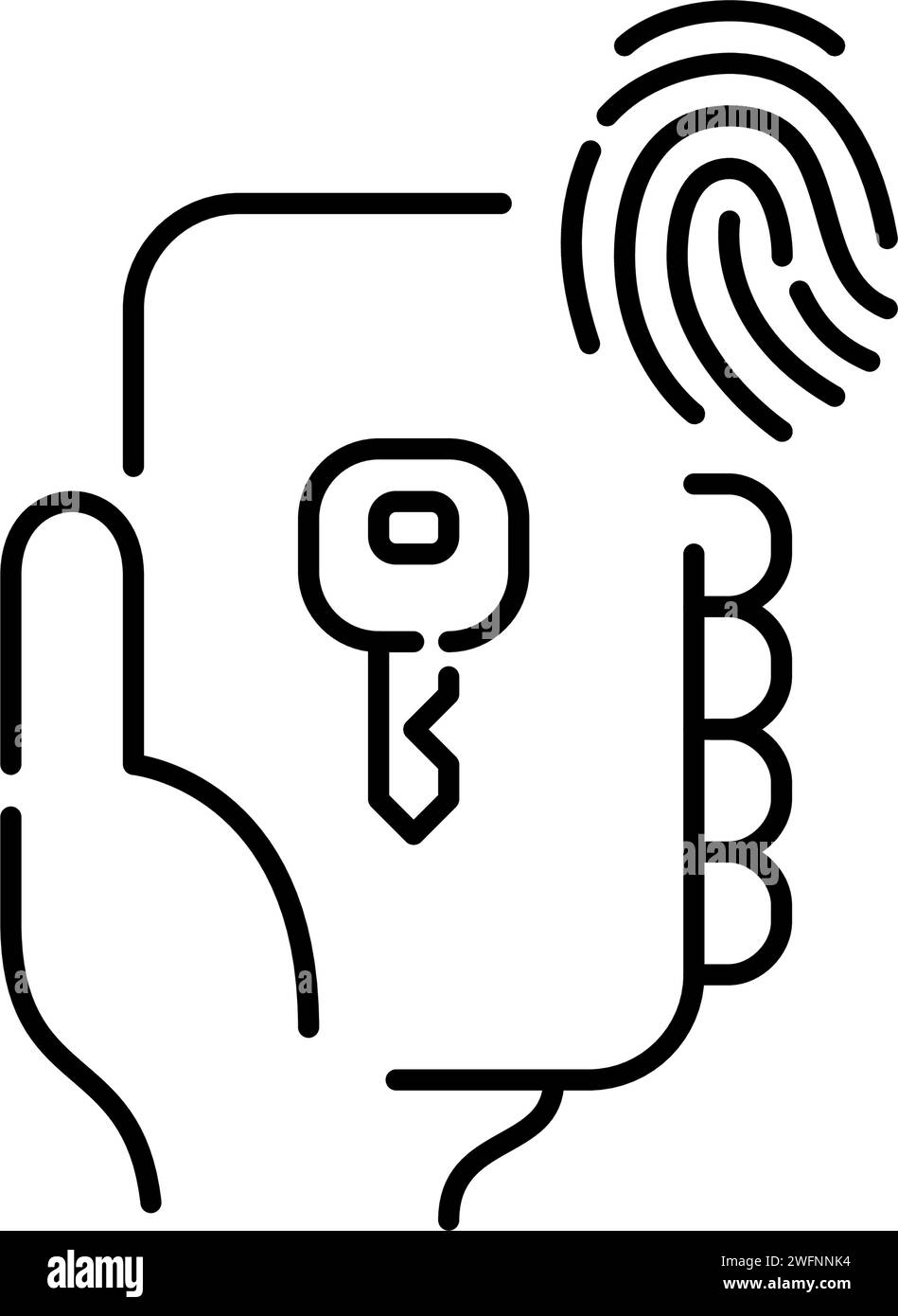 Sbloccare un'auto o accedere a un account utilizzando la chiave di autenticazione con impronta digitale. Icona Pixel Perfect Illustrazione Vettoriale