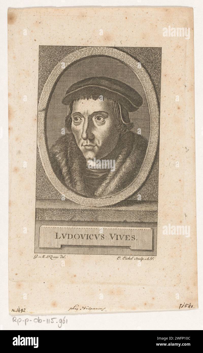 Portret Van Juan Luis Vives, Emanuel Eichel, in onore di Georg Melchior Kraus, 1747 - 1782 stampa Augsburg carta incisione / incisione di persone storiche Foto Stock