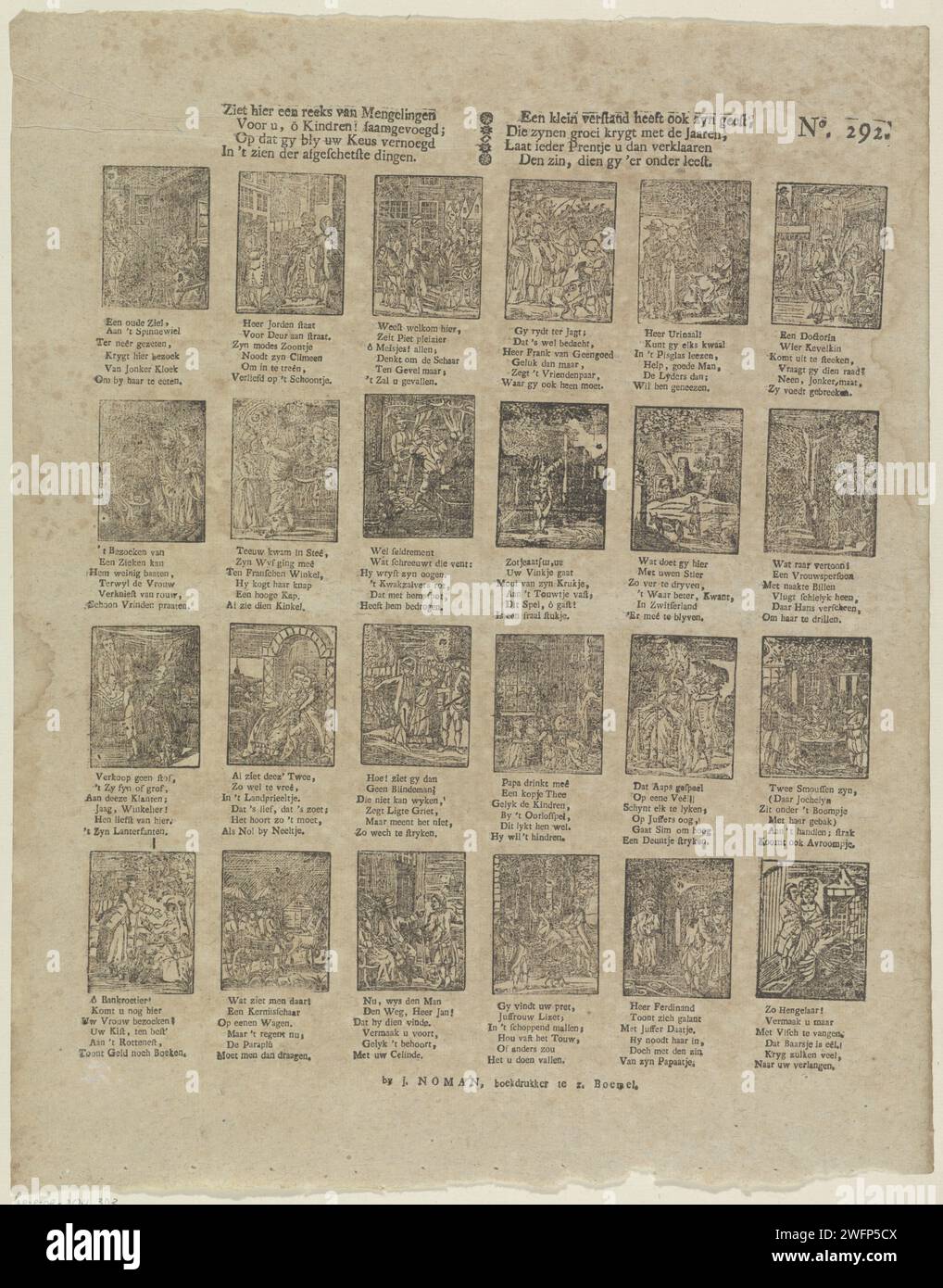 Vede una serie di mix / per te qui, ô Kindren! Saanaemen; [(...)], 1806 - 1830 stampa Leaf con 24 spettacoli di diverse figure e attività. Un verso a sei righe sotto ogni immagine. Numerato in alto a destra: N. 292. Editore: Zaltbommelprint Maker: Netherlands paper letterpress Printing Human types. riunione degli amanti Foto Stock