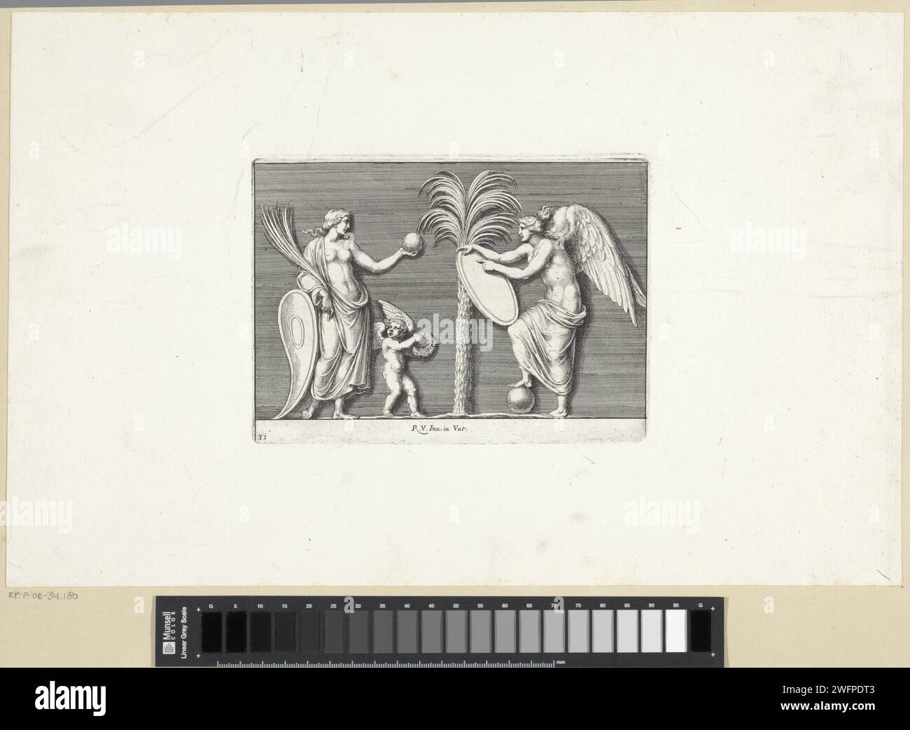 Venere, Amor in Victorie, Pietro Sante Bartoli, dopo Rafaël, 1645 - 1700 stampa Venere, Amor e Victorie in piedi su una palma. Tipografia: Italyafter disegno di: Italyafter disegno di: Vaticaanstadpublisher: Rome paper etching / incisione Venere e Cupido (Cupido non è mero attributo). Vittoria Foto Stock