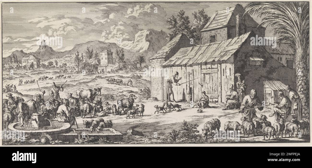 I pastori sono una decima parte della loro mandria, Jan Luyken, 1705 stampa Amsterdam paper etching biblica Laws, Justice and Government  Jewish Religion Foto Stock