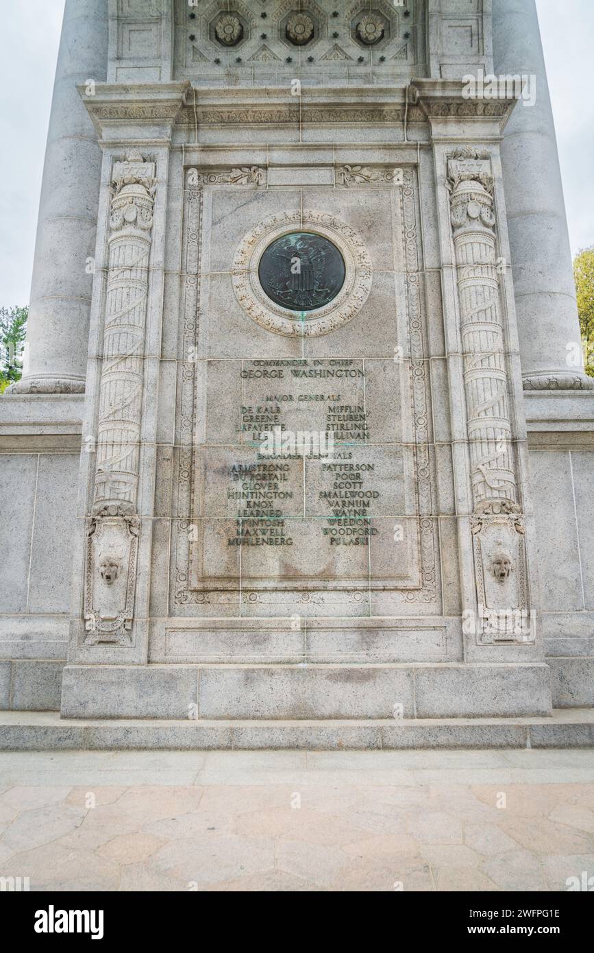 United States National Memorial Arch, Valley Forge National Historical Park, accampamento della Guerra d'indipendenza americana, a nord-ovest di Philadelphia, in Pennsylvania, Foto Stock