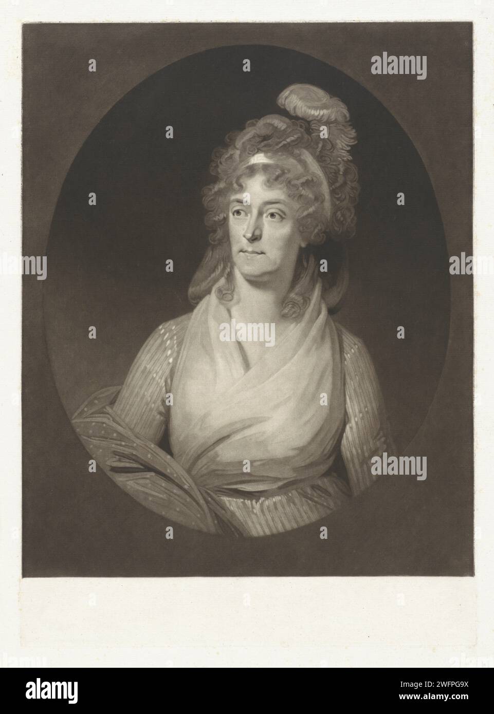Ritratto di Wilhelmina van Pruisen, Charles Howard Hodges, stampa del 1798 Frederika Sophia Wilhelmina, principessa di Prussia, moglie del principe Willem V. in una piuma. Carta dei Paesi Bassi Foto Stock