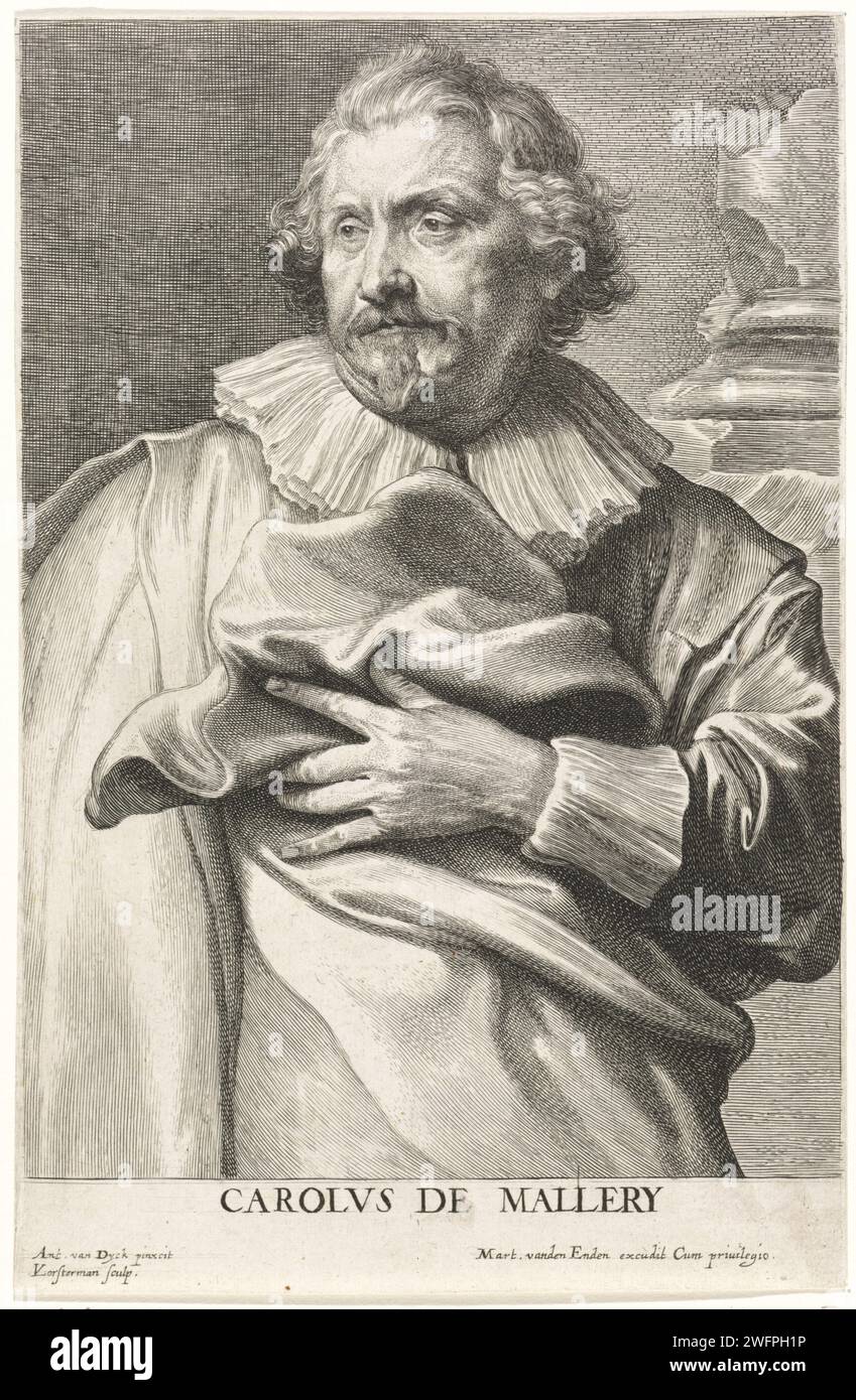 Ritratto di Karel van Mallery, Lucas Vorsterman (i), dopo Anthony Van Dyck, 1630 - 1646 stampa Portret van de printmaker karel van mallery. Incisione in carta Anversa Foto Stock