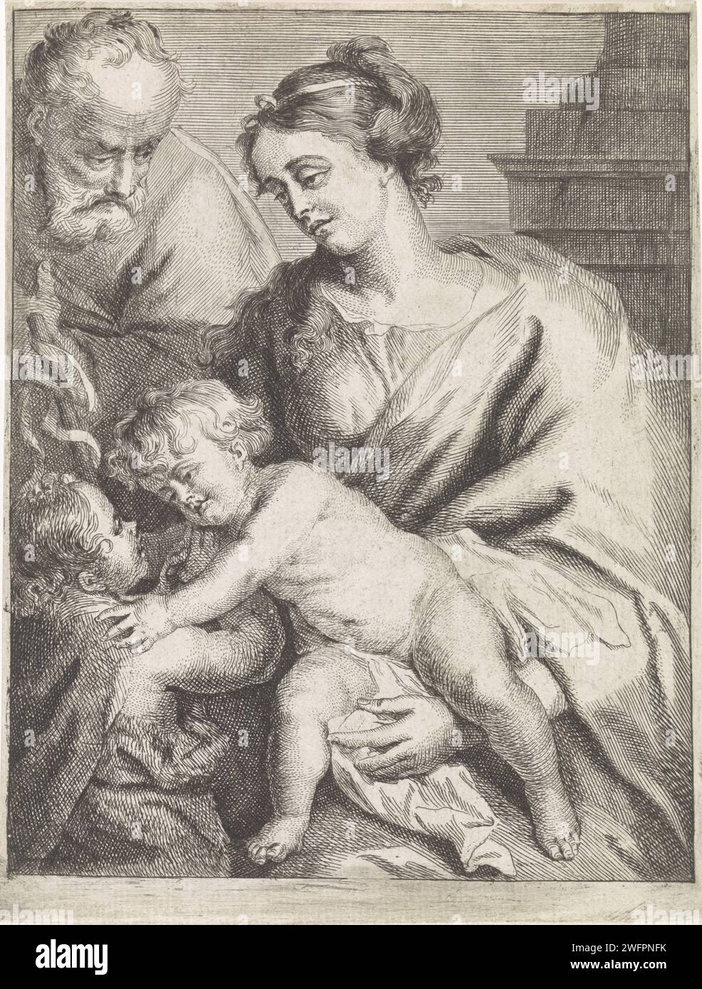 Sacra famiglia con Johannes, Philippe Joseph Tassaert, dopo Anthony Van Dyck, 1742 - 1803 carta stampata incisione Sacra famiglia con Giovanni Battista (da bambino) Foto Stock