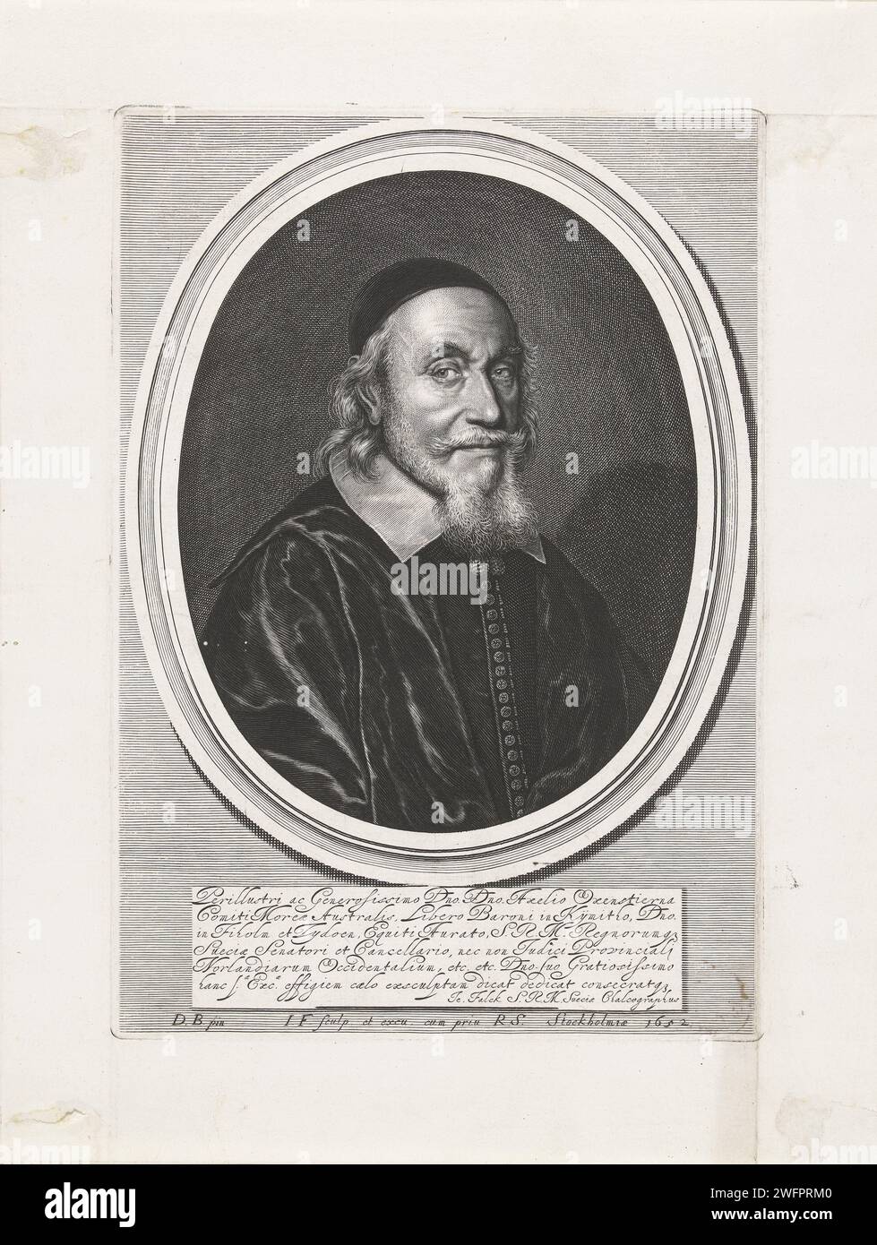 Il porto Van Axel Oxenstierna, Jeremias Falck, dopo David Beck, 1652 stampa BostePortret dello statista svedese Axel Oxenstierna. Visualizzato in accompagnamento ovale con didascalia in latino. Incisione su carta di Stoccolma Foto Stock