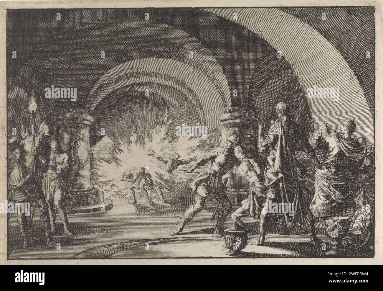 La tomba di David aprì per la seconda volta, Jan Luyken, stampa del 1704 Amsterdam cartaceo, saccheggio della tomba di David da parte di Erode il grande Foto Stock