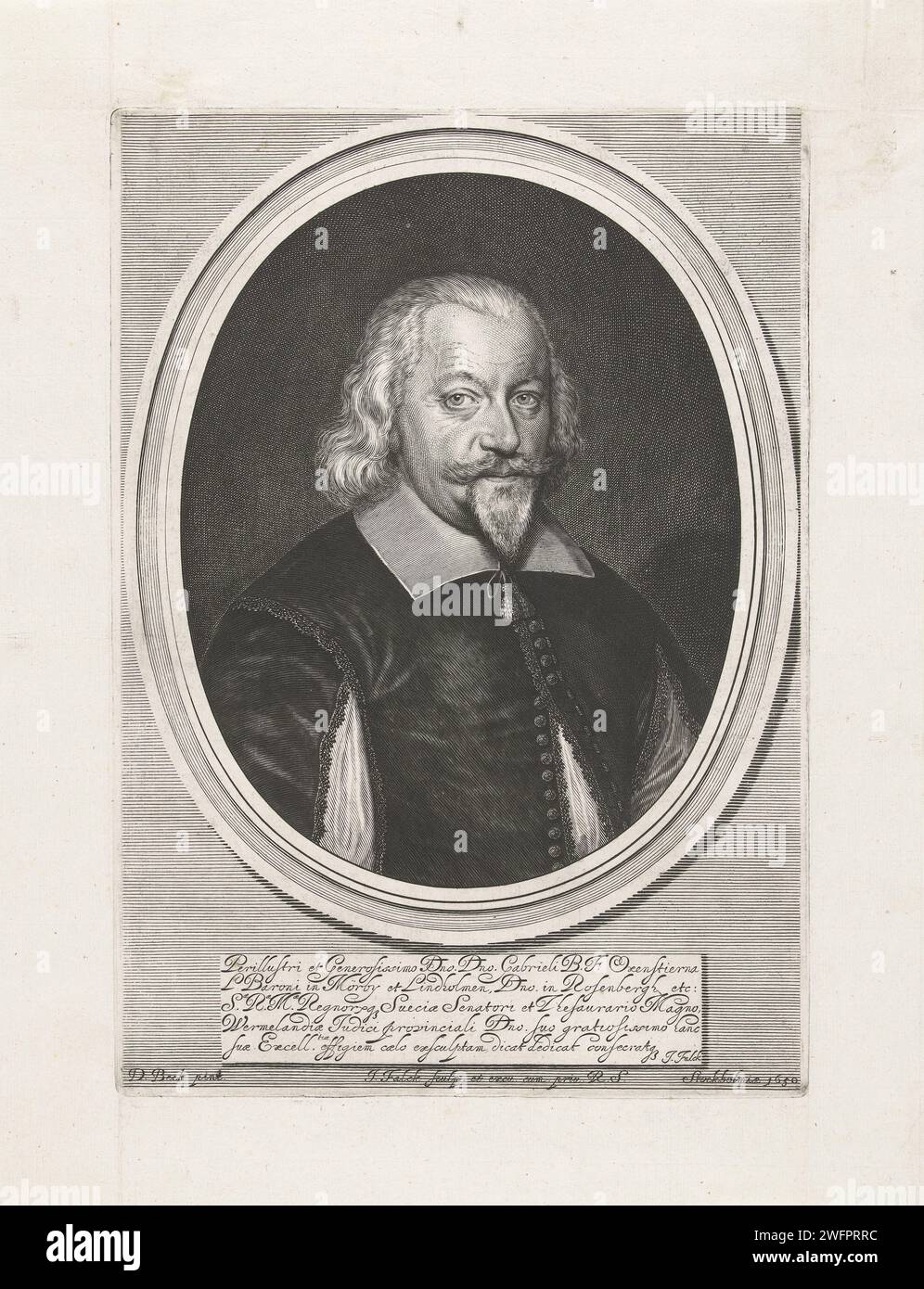 Il porto Van Gabriel Oxenstierna, Jeremias Falck, dopo David Beck, 1650 stampa BostePortret dello svedese Gabriel B.F. Oxenstierna, in accompagnamento ovale con didascalia in latino. Incisione su carta di Stoccolma Foto Stock