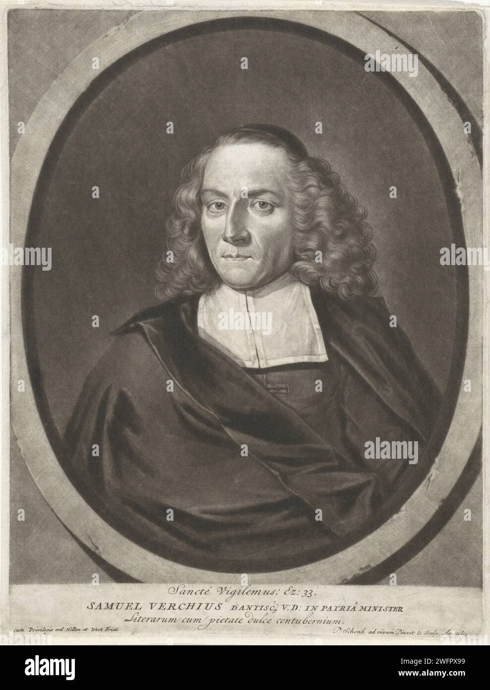 Ritratto del teologo Samuel Verch, Pieter Schenk (i), 1670 - 1713 stampa Amsterdam paper Engraving Theologian Foto Stock