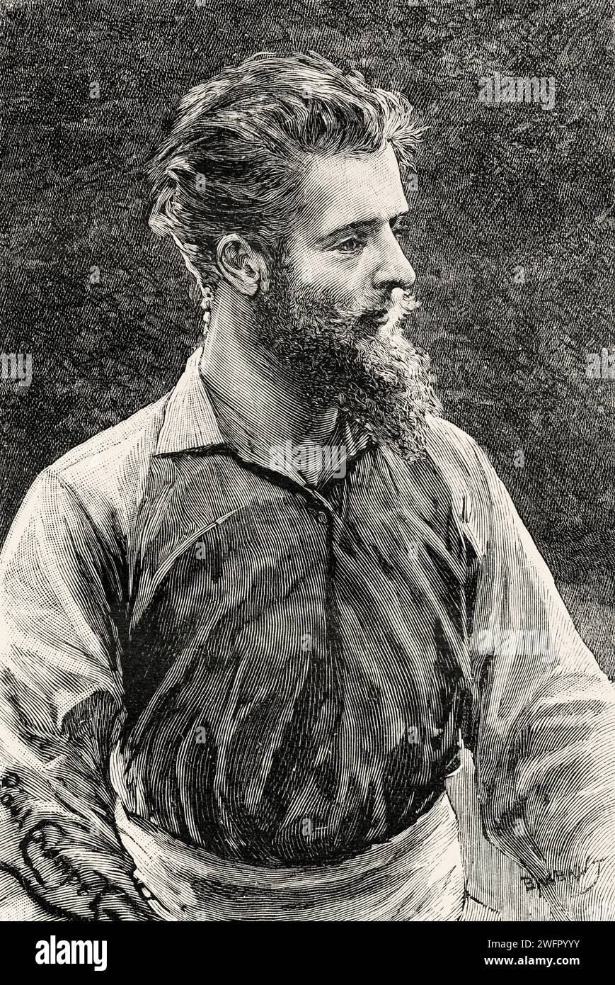 Paul Crampel (1864 – 1891) è stato un esploratore francese che esplorò l'Africa nelle aree dell'attuale Gabon e Ciad. E' stato ucciso durante una spedizione sul lago Ciad. Africa centrale. Nella terra del Fang, viaggio esplorativo nel nord del Congo francese 1888 di Crampel (1864 - 1891) Foto Stock