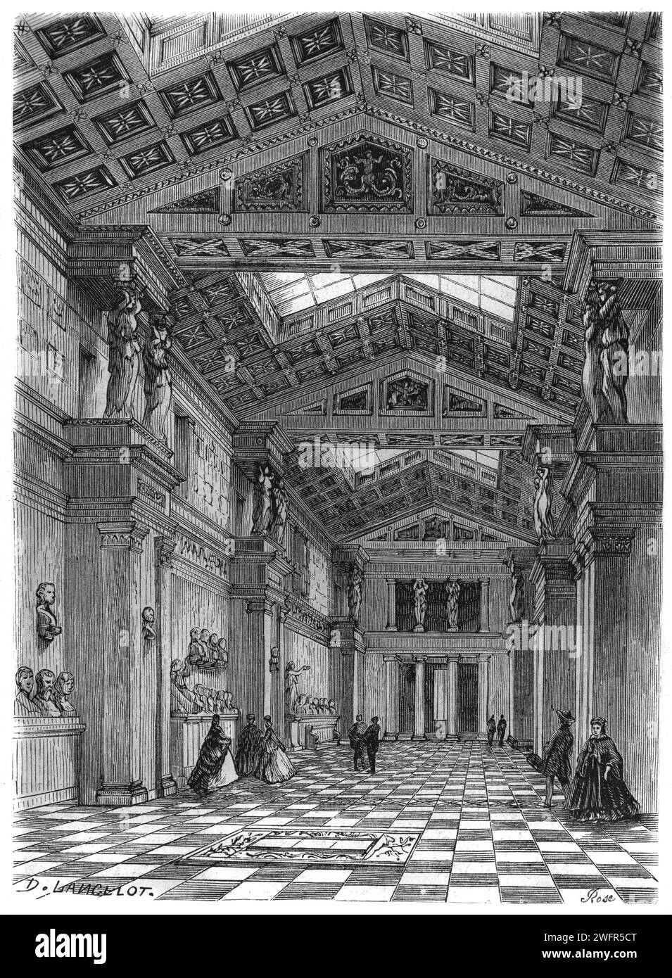 Interno del Walhalla Memorial, inaugurato nel 1842, o Hall of Fame tedesca, Donaustauf, Baviera Germania. Incisione d'epoca o storica o illustrazione 1863 Foto Stock