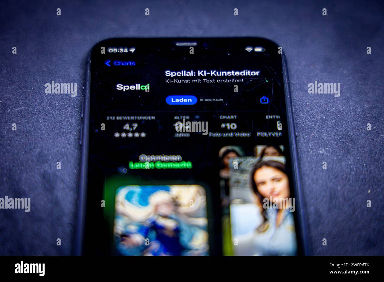 Apple App Store auf einem iPhone. App-grafici gratis. Spellai: KI-Kunsteditor. // 29.01.2024 *** Apple App Store su un iPhone Apps Charts gratuito Spellai ai Art Editor 29 01 2024 Foto Stock