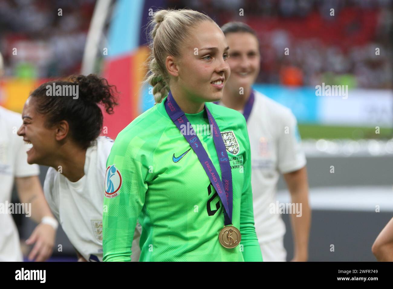 Ellie Roebuck con medaglia UEFA Women's Euro Final 2022 Inghilterra contro Germania al Wembley Stadium, Londra 31 luglio 2022 Foto Stock