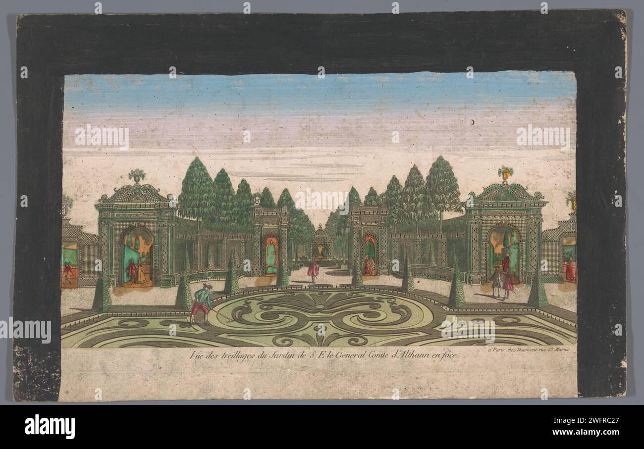 Veduta del giardino di un palazzo del conte di Althan a Vienna, Jean -Francois Daumont, 1745 - 1775 editore: Parisprint maker: France paper. cartone. carta preparata. acquerello (vernice). pennello/pennello/taglio/perforazione del giardino. pergola. Piante ornamentali Vienna Foto Stock