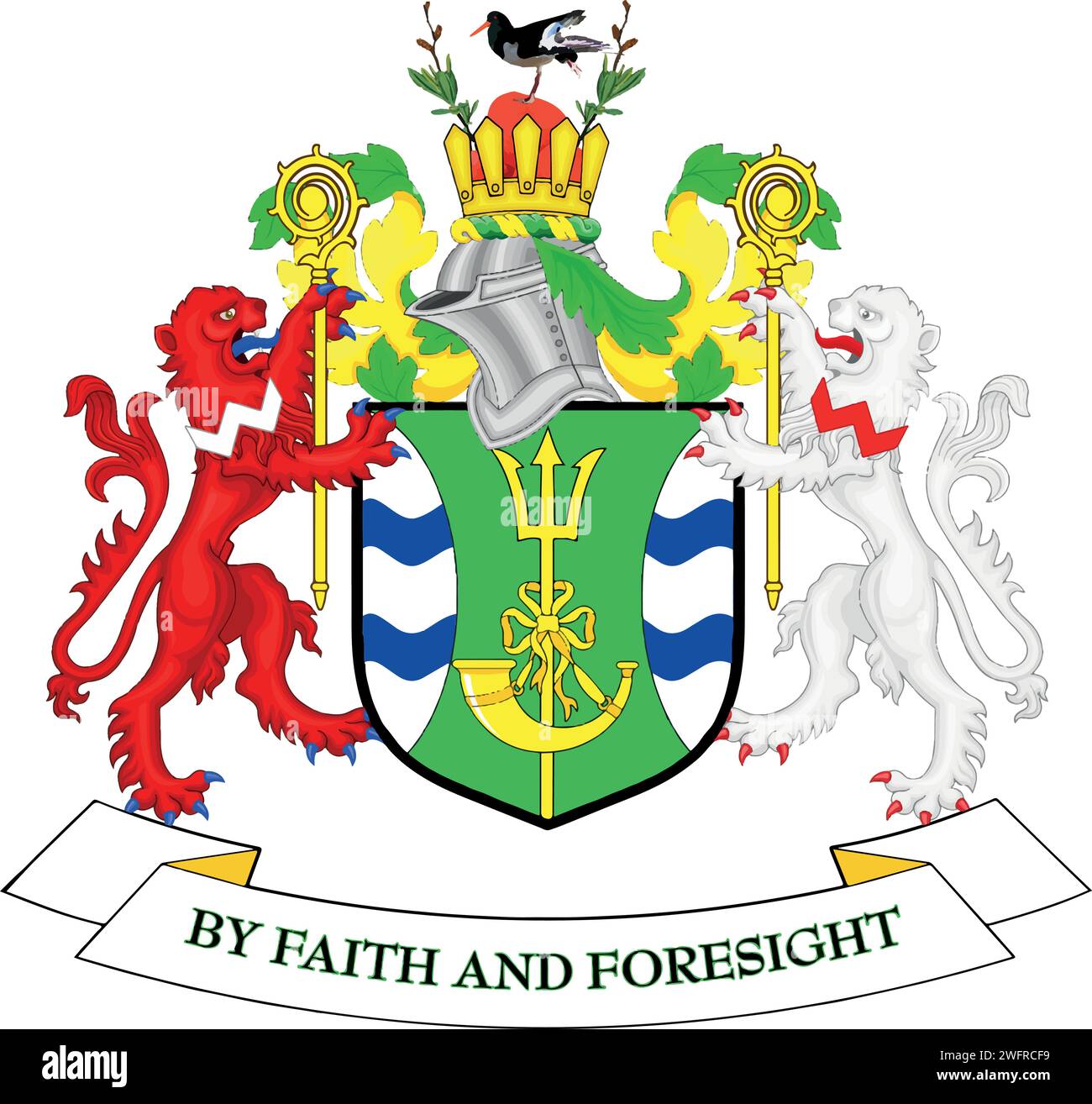Stemma ufficiale illustrazione vettoriale del distretto amministrativo locale inglese del METROPOLITAN BOROUGH DI WIRRAL, MERSEYSIDE Illustrazione Vettoriale