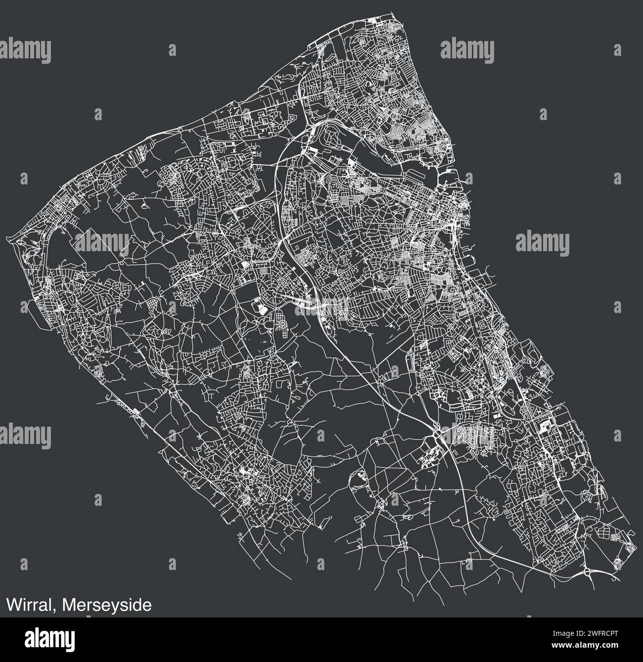 Mappa stradale del METROPOLITAN BOROUGH DI WIRRAL, MERSEYSIDE Illustrazione Vettoriale
