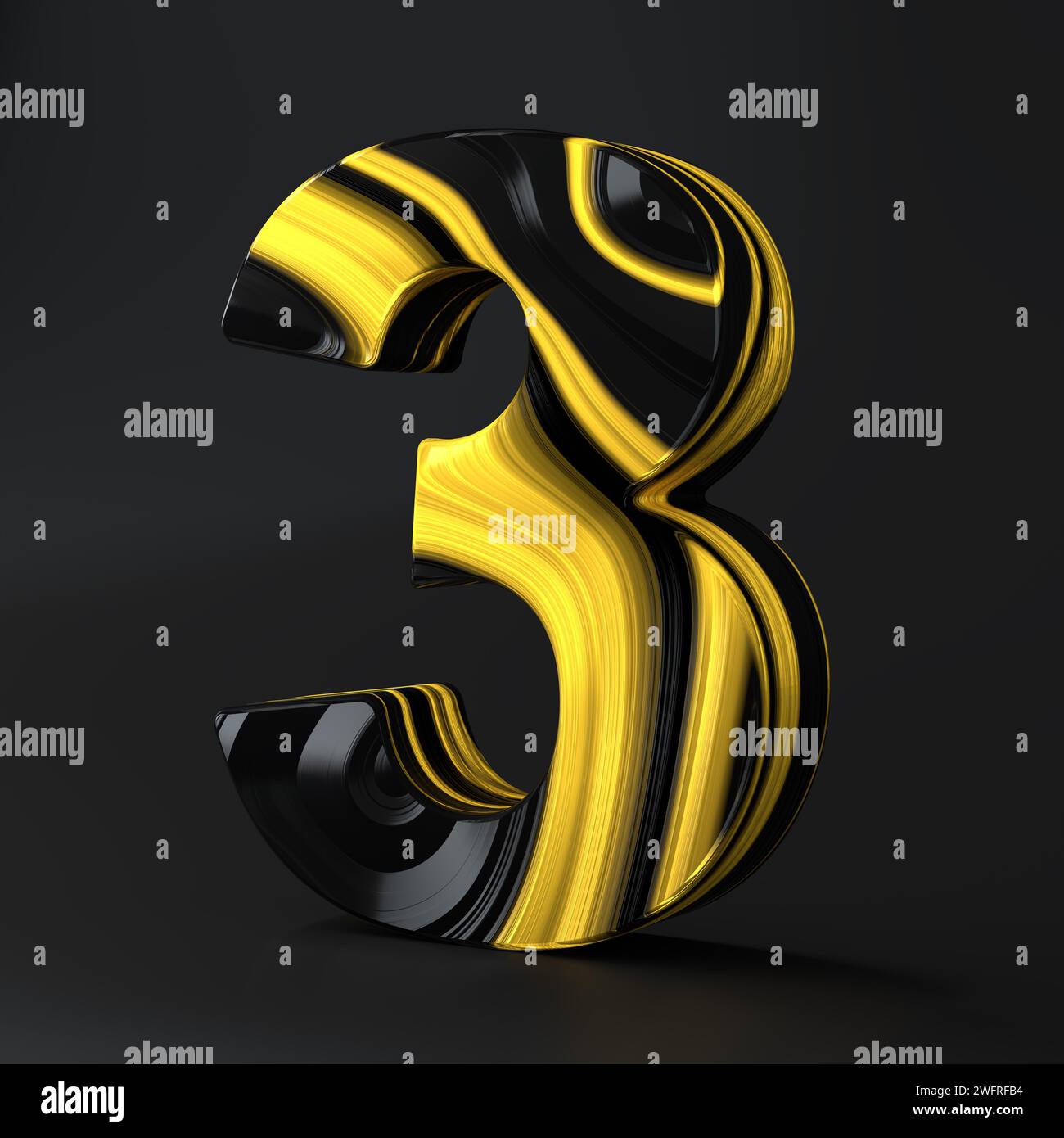 Sfondo Luxury Black e Gold Number Three texture symbol 3. Design panoramico con texture marmorizzata Foto Stock