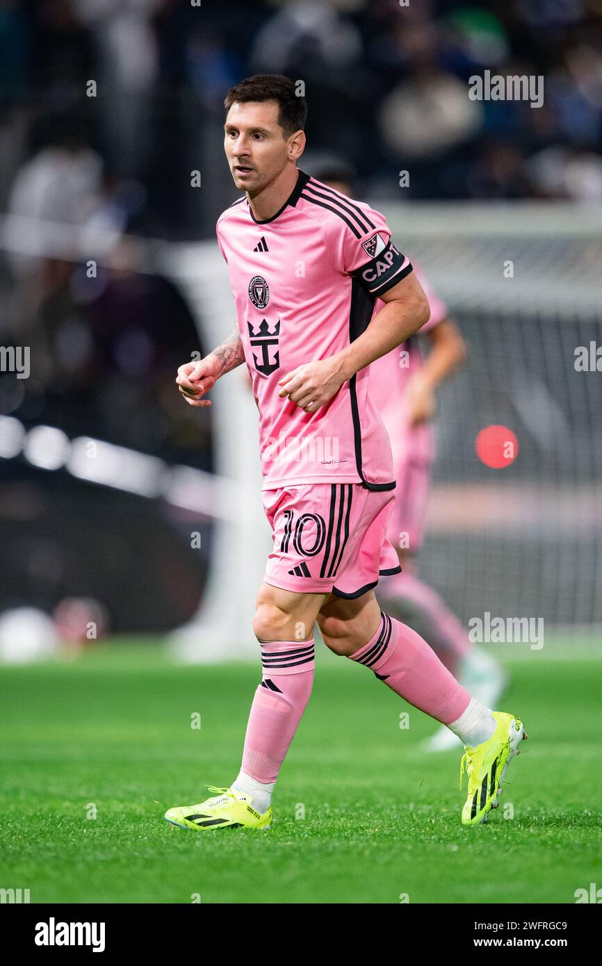 Lionel messi #10 dell'Inter Miami FC in azione durante il match di Riyadh Season Cup tra al-Hilal SFC e Inter Miami FC alla Kingdom Arena il 29 gennaio 2024 a Riyadh, Arabia Saudita. Foto di Saad Ratimi / Power Sport Images Foto Stock