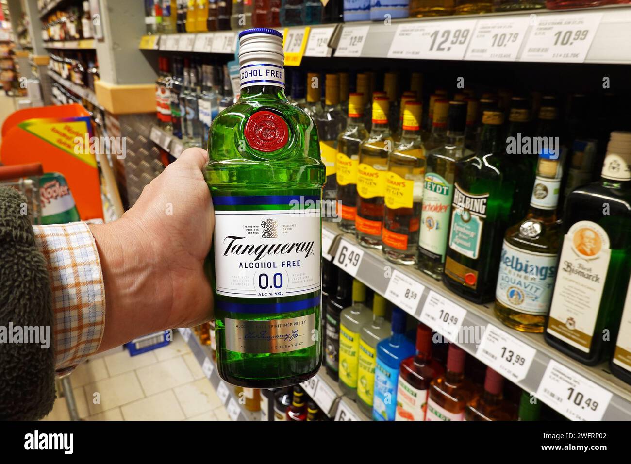 Tanqueray brand 0,0 gin in un negozio di alimentari Foto Stock