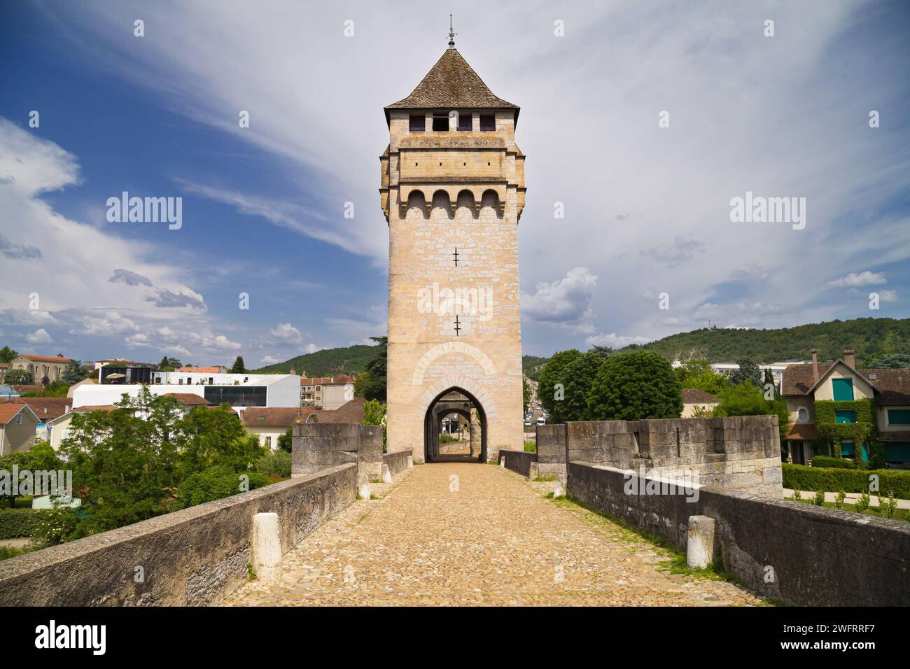 Torre del Diavolo di Valandre Bridge, Cahors, Occitania, Francia. Foto Stock