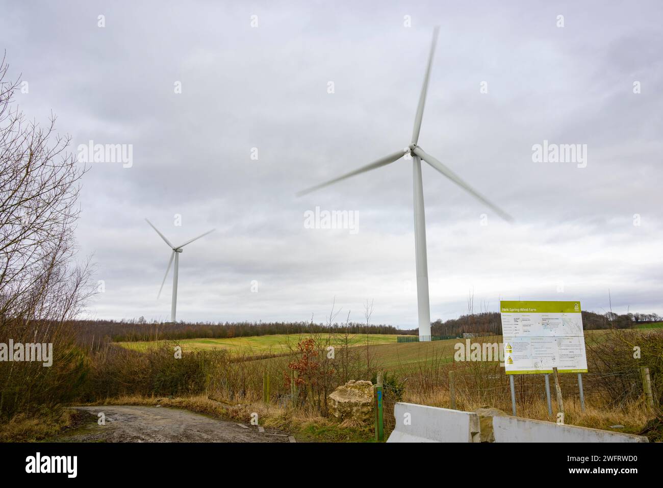 Turbine eoliche presso Park Spring Wind Farm, Grimethorpe, South, Yorkshire, Regno Unito Foto Stock