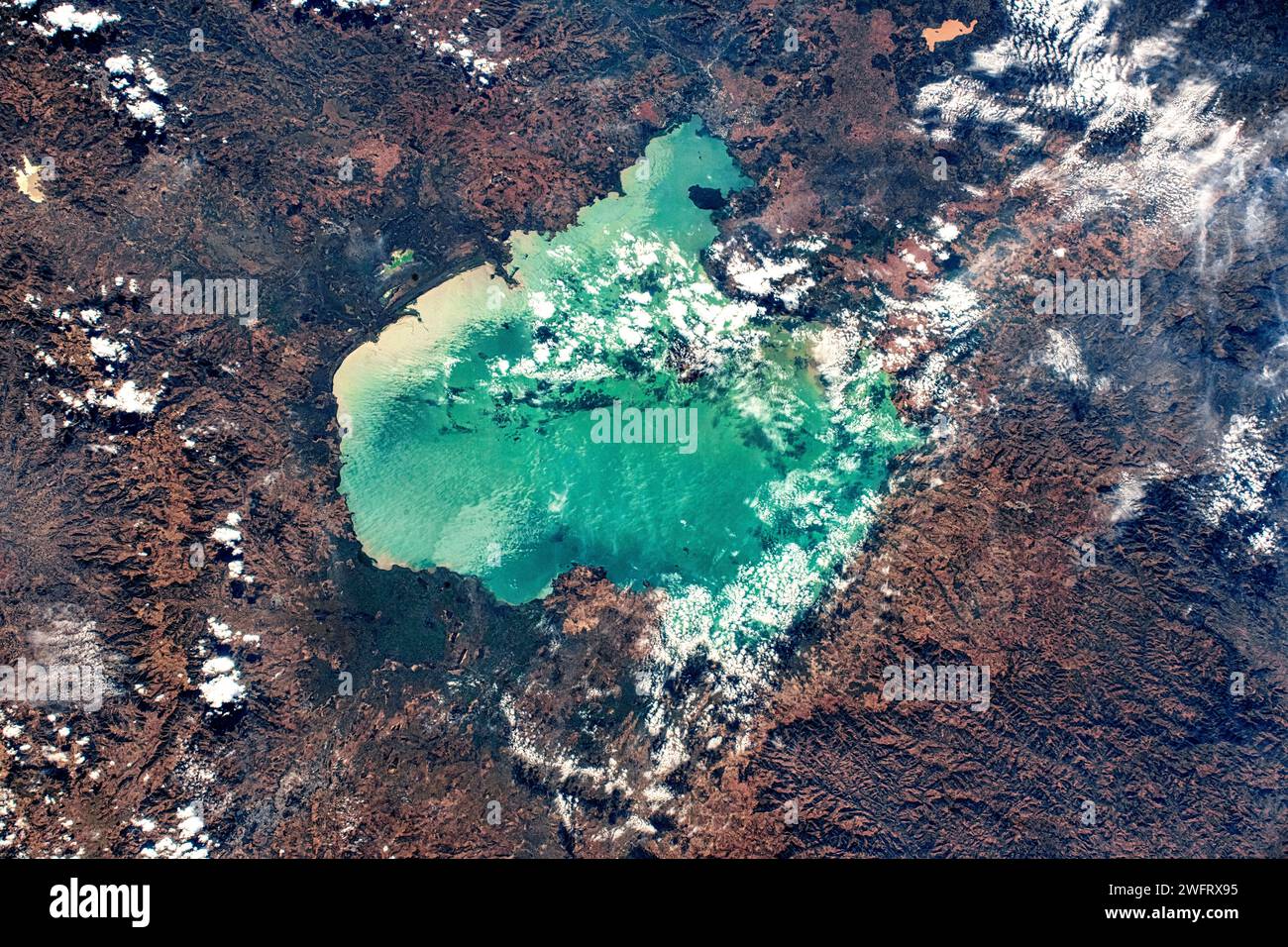 Lago Tana, Etiopia. Miglioramento digitale di un'immagine della NASA. Foto Stock