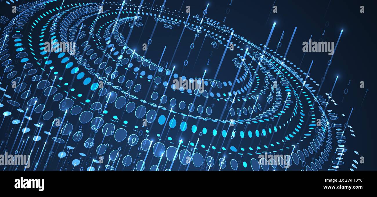 Big data. Illustrazione astratta futuristica del vettore wireframe digitale sullo sfondo della tecnologia. Concetto di data mining e gestione. Disegno disegnato a mano. Illustrazione Vettoriale