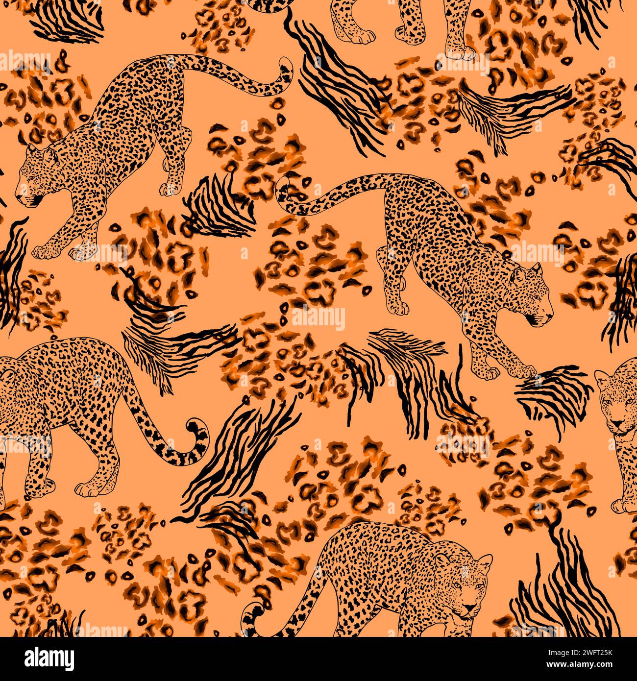 Texture leopardata e pelle animale motivo senza cuciture Foto Stock