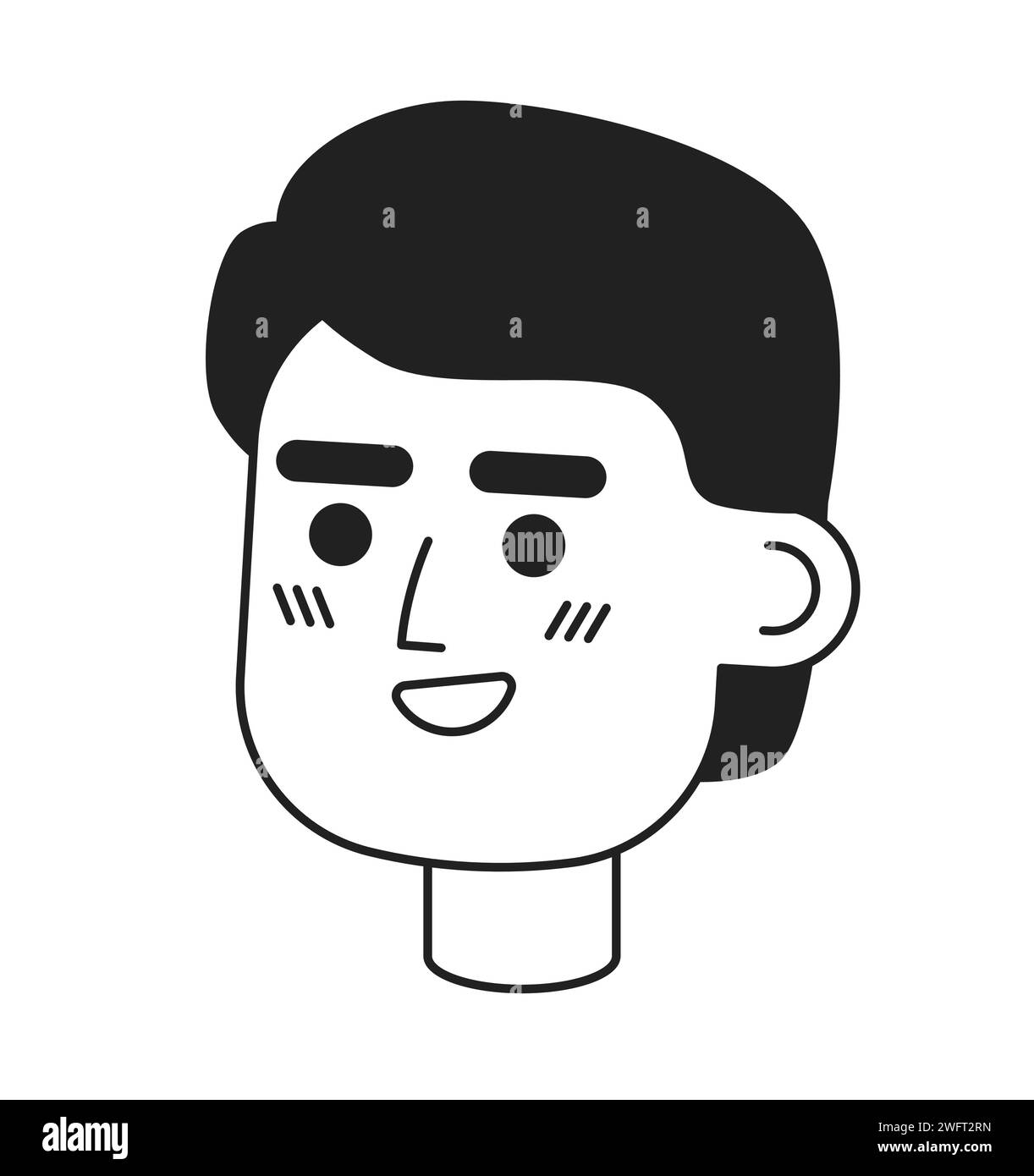 Giovane latino che trasmette immagini avatar vettoriali 2D in bianco e nero Illustrazione Vettoriale